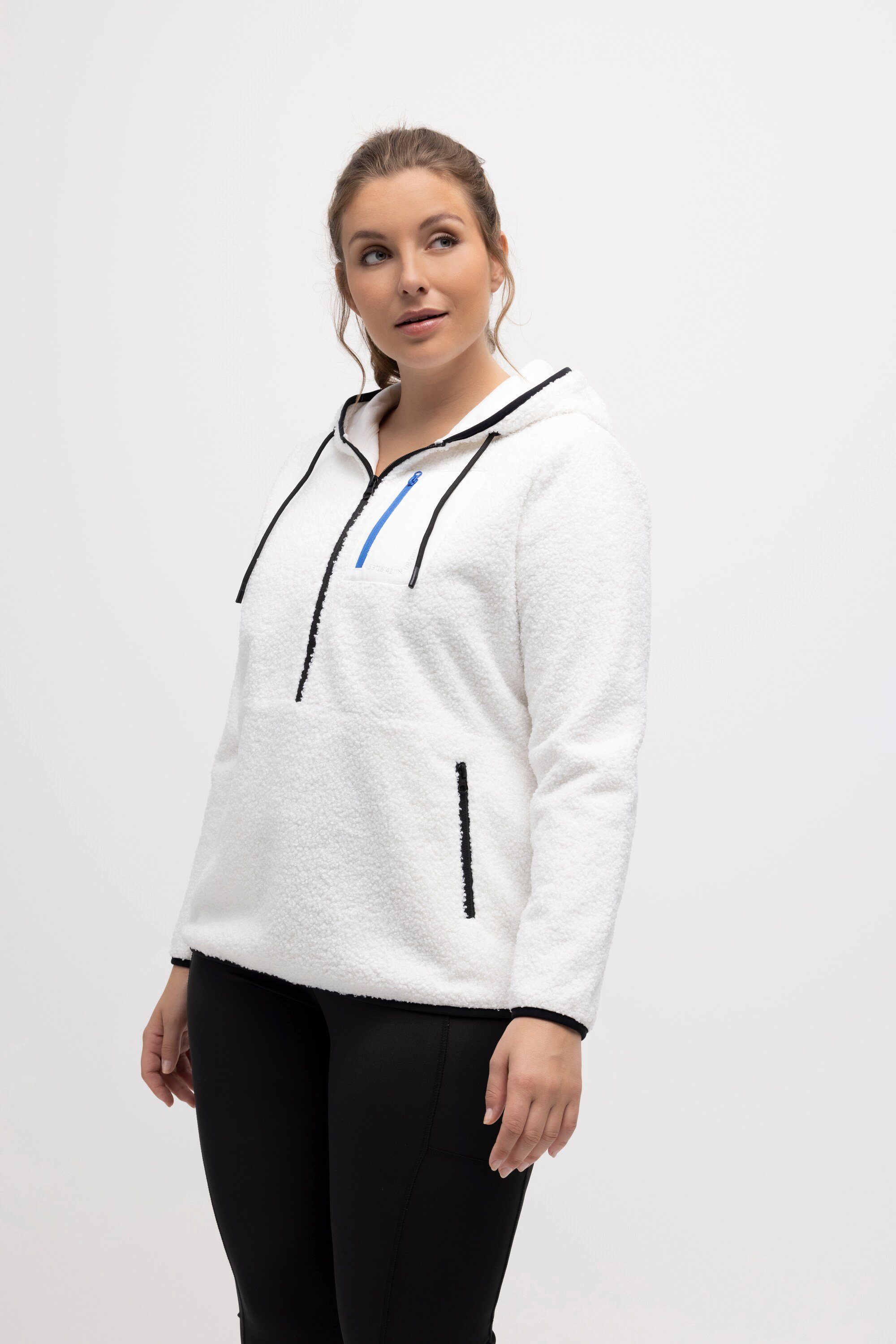 Ulla Popken Sweatjacke Fleece-Hoodie Koordinaten-Druck Zipptaschen