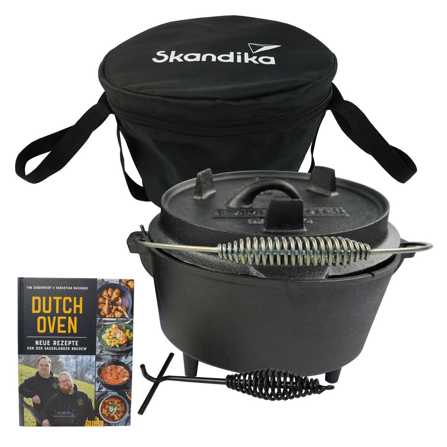 Skandika Grilltopf Dutch Oven Flame Master 8,5 L, Gusseisen Topf zum Kochen, inkl. Rezeptbuch der Sauerländer BBCrew