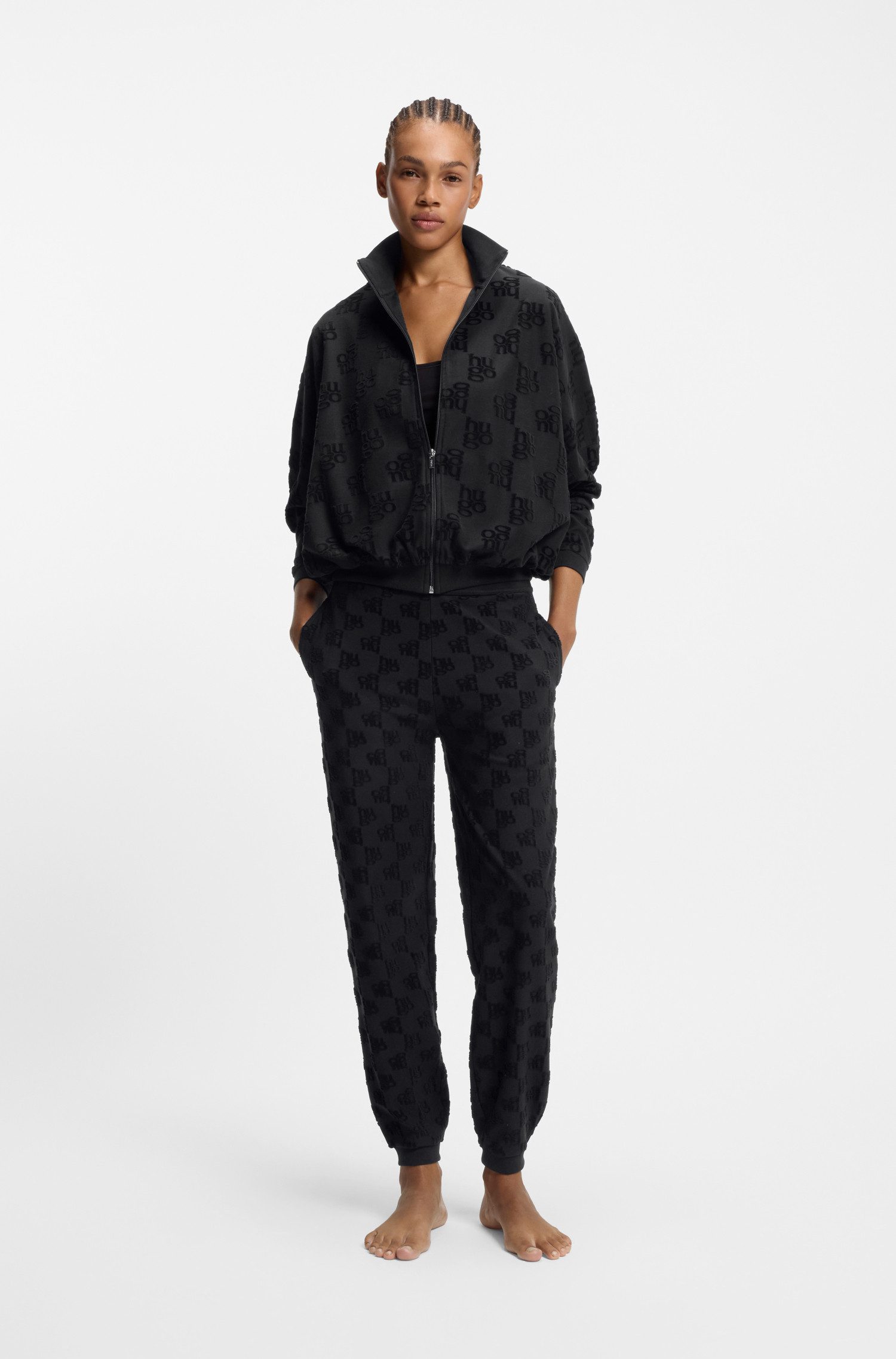 HUGO Jogginghose TERRYMONOGRAM aus Baumwoll-Mix mit Allover-Logo-Muster, elatstischer Bund