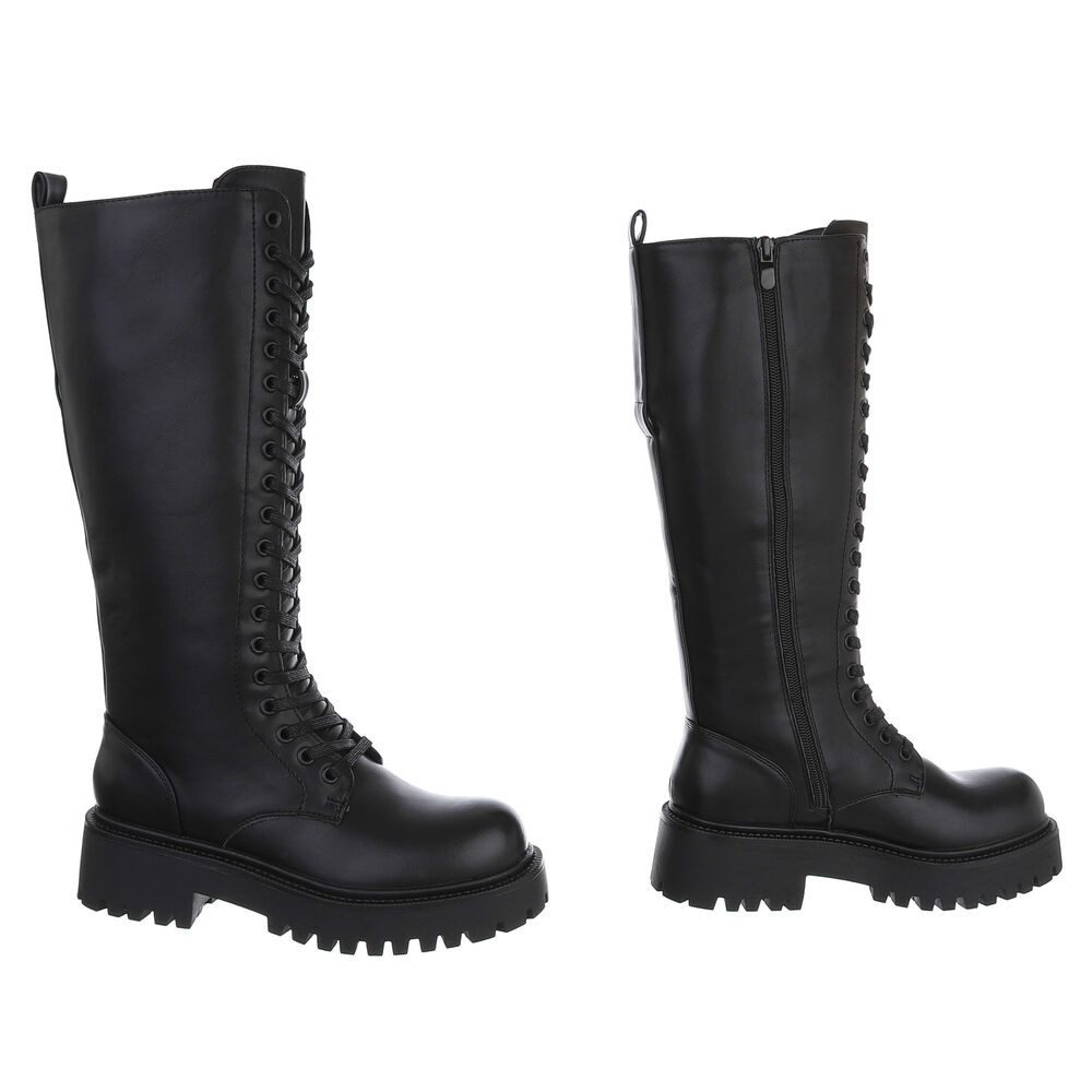 Ital-Design Damen High-Top Schnürstiefel Combat-Stil robust Plateaustiefel (92457878) Blockabsatz Stiefel in Schwarz – Bild 4 von 5