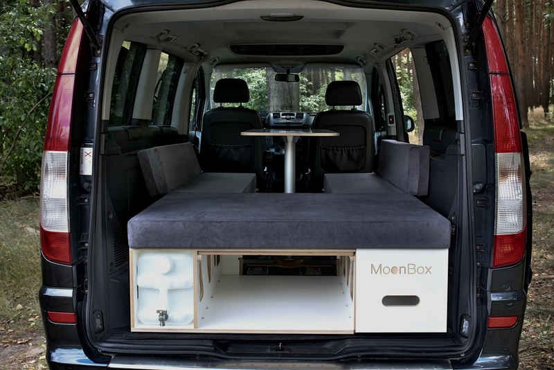 Mayaadi Home Campingliege MoonBox Campingbox Campingküche Bettfunktion Schlafsystem VW Van Kombi Laminat