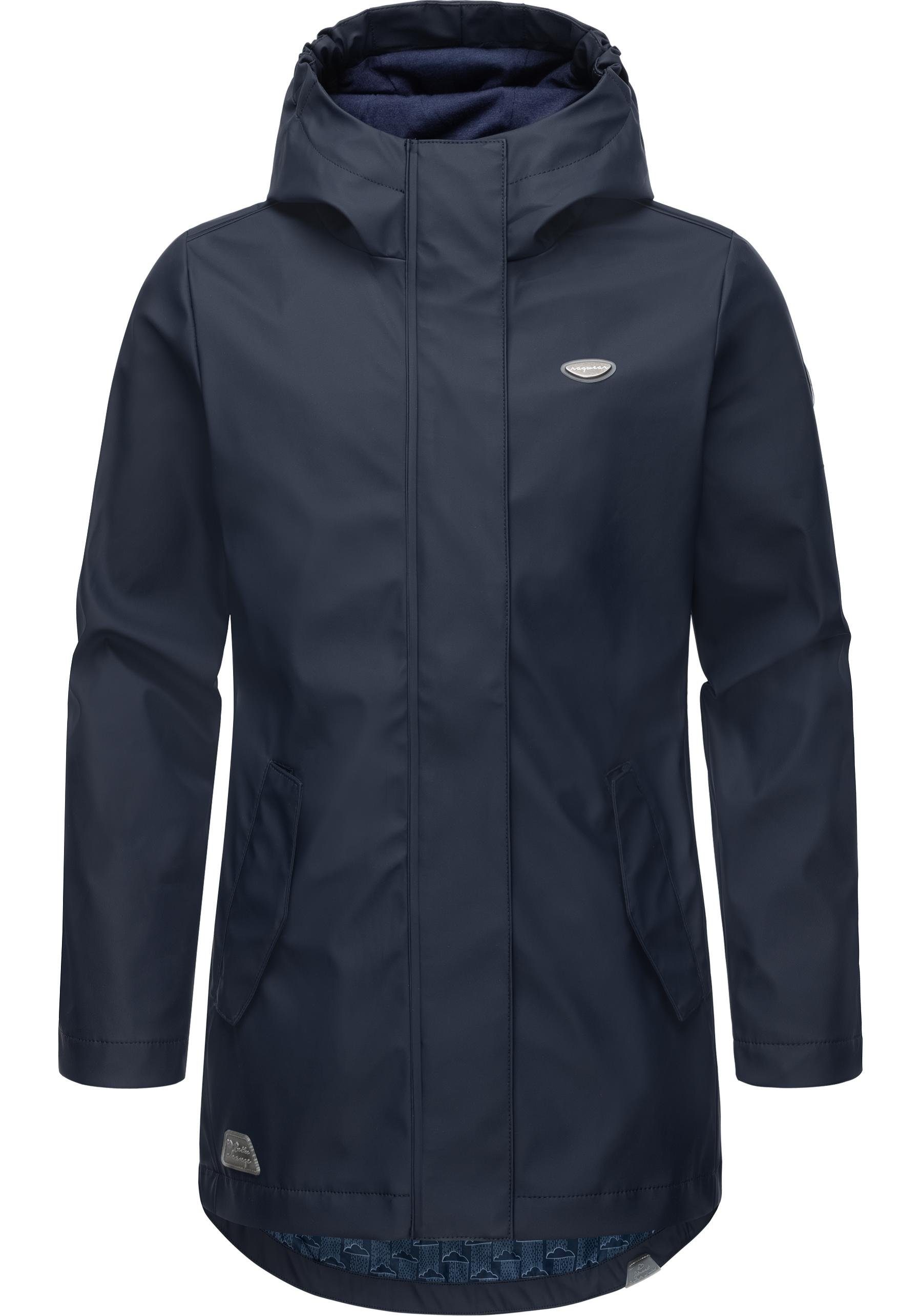 Ragwear Regenmantel Marjanka II stylischer Nähten geschweißten Mädchen mit Regenparka navy