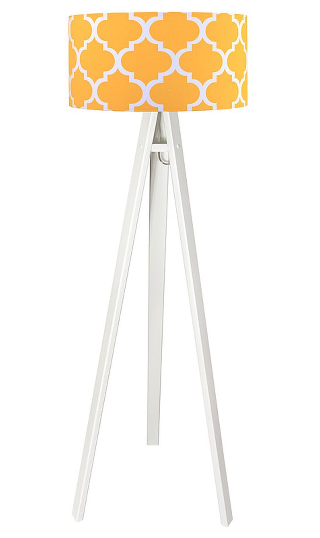 Licht-Erlebnisse Stehlampe ERIK, ohne Leuchtmittel, Dreibein Standleuchte Orange Weiß Muster arabesques retro Wohnzimmer