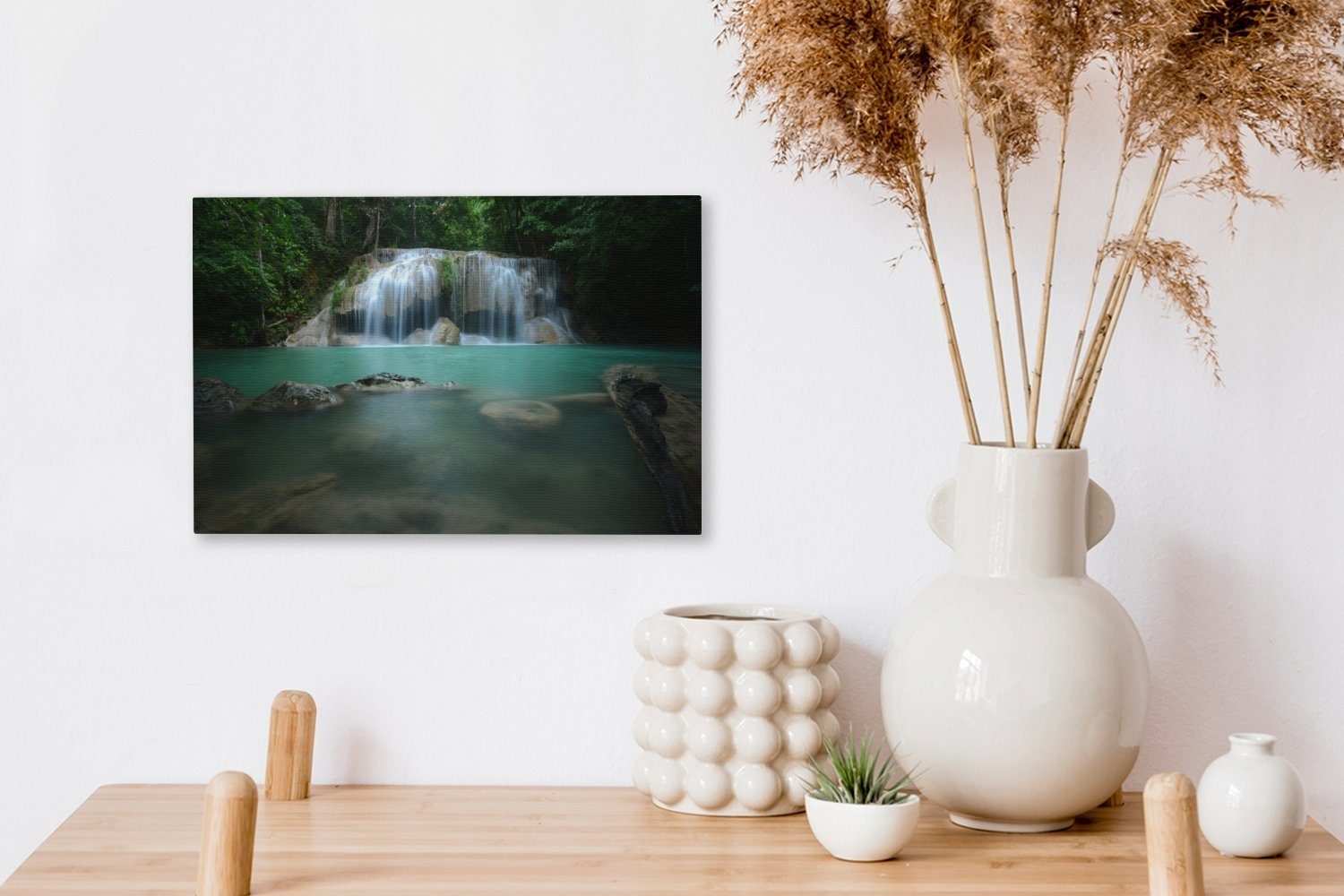 Aufhängefertig, cm Wandbild im OneMillionCanvasses® St), Leinwandbilder, (1 Ein 30x20 Wanddeko, Wasserfall Leinwandbild Erawan-Nationalpark, Thailand,