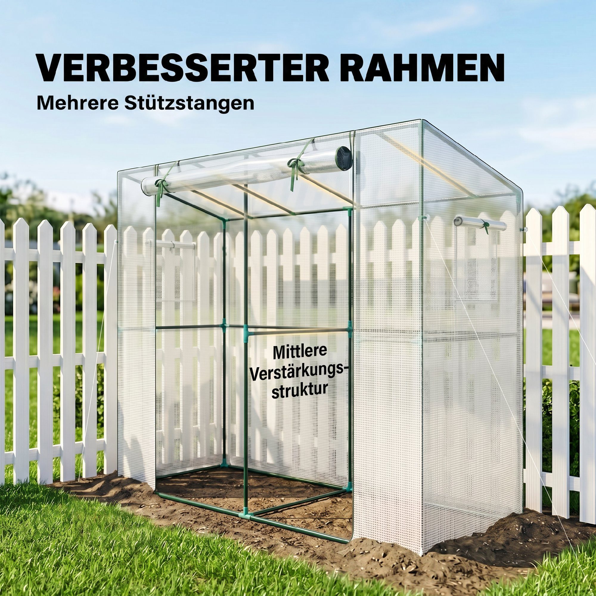 Outsunny Foliengewächshaus Gewächshaus mit Rolltür, winterfest, Tomatenhaus mit UV schutz, BxTxH: 200 x 76 x 170 cm, BxLxH: 76 x 200 x 170 cm, Gewächshaus 1-St. – Bild 4 von 5