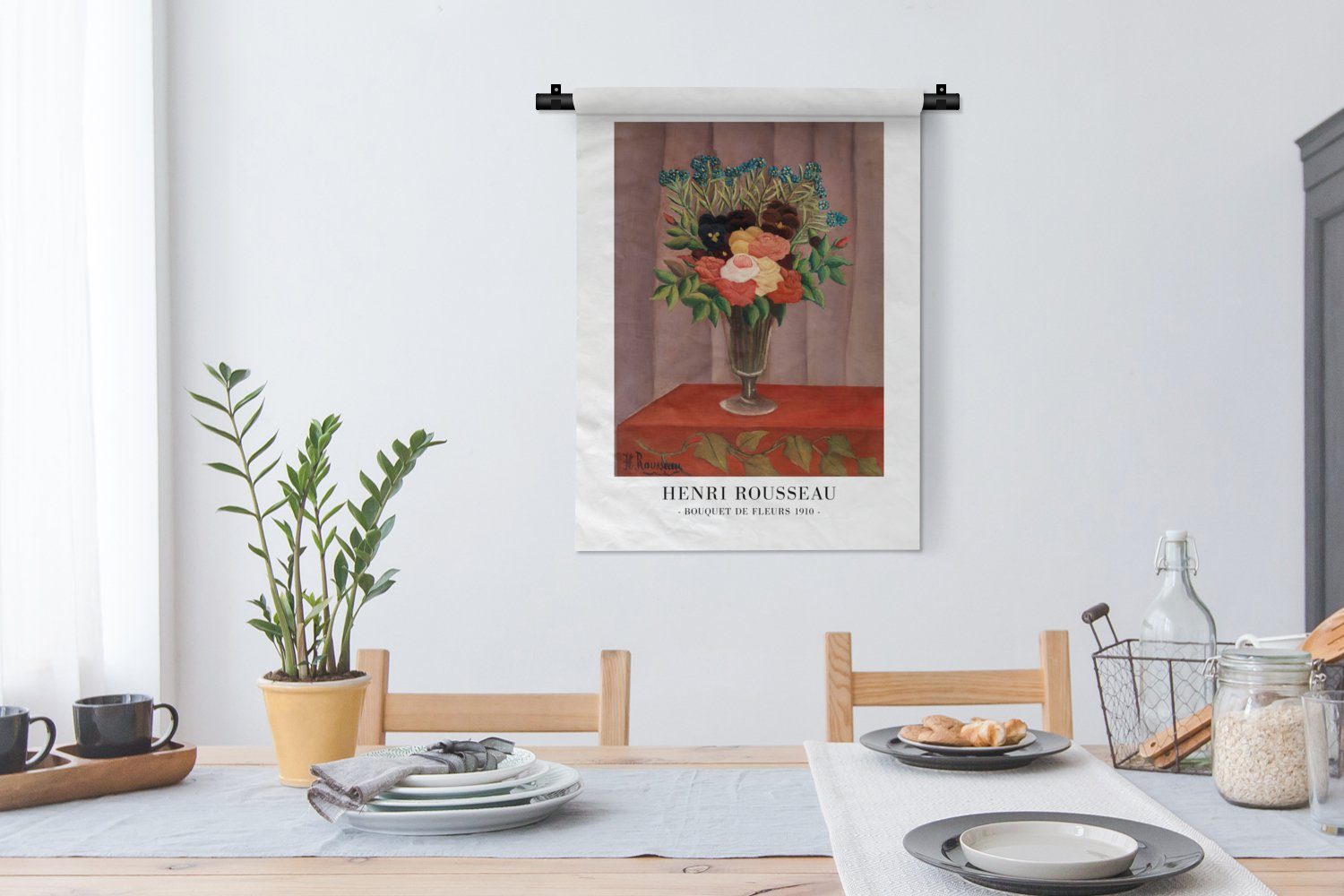 Deko Alte MuchoWow Schlafzimmer Wohnzimmer, Wanddekoobjekt Vintage - für - Wand, Meister, der an Pflanzen - Blumen - Rousseau Tapisserie,