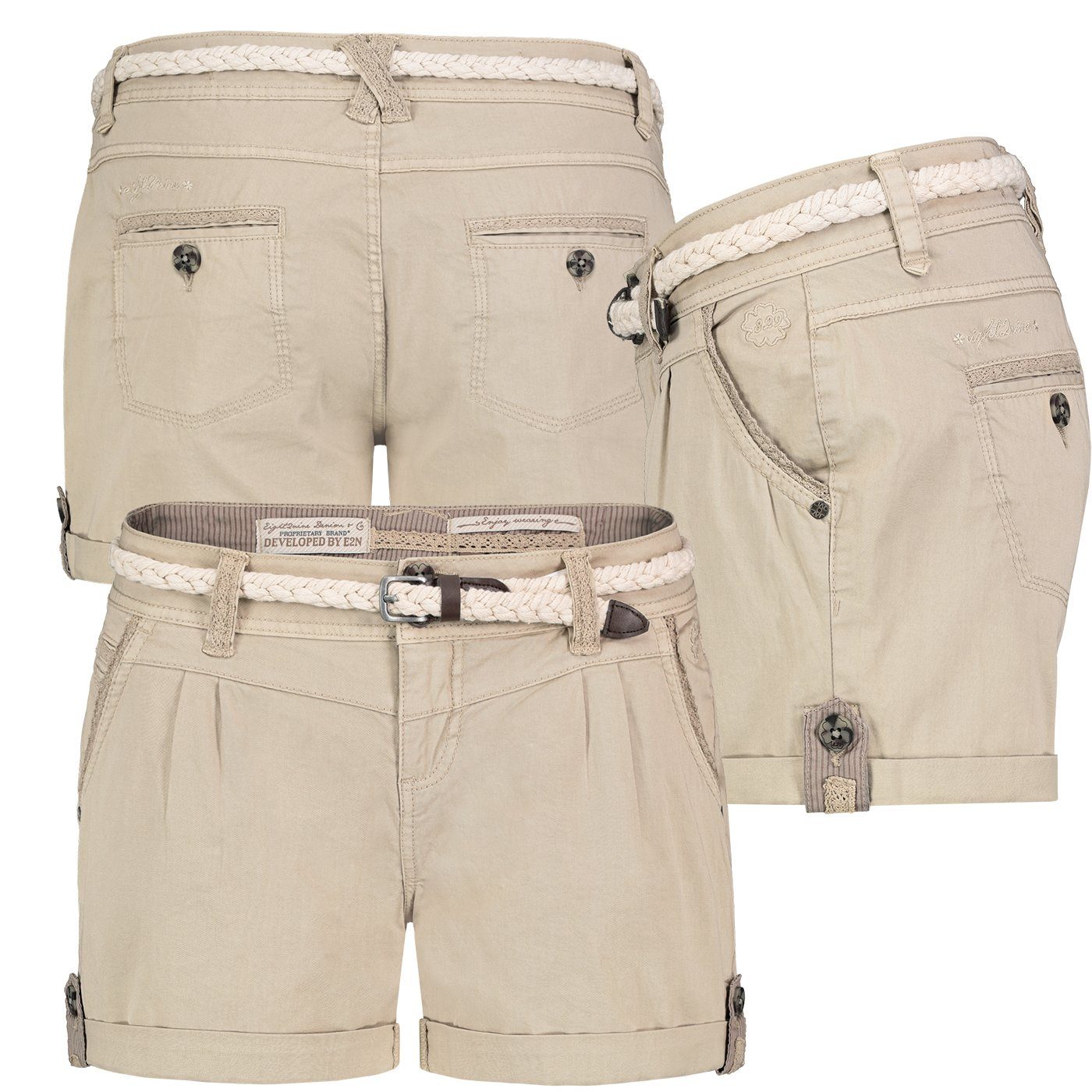 Eight2Nine Bermudas Short Bermuda kurze Hose Sommer Chino Shorts stoff Hotpants mit Gürtel