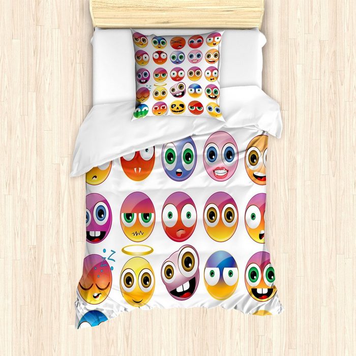 Bettwäsche Milbensicher Allergiker geeignet mit Kissenbezug Abakuhaus Microfaser emoji Regenbogen farbige Lächeln Kunst