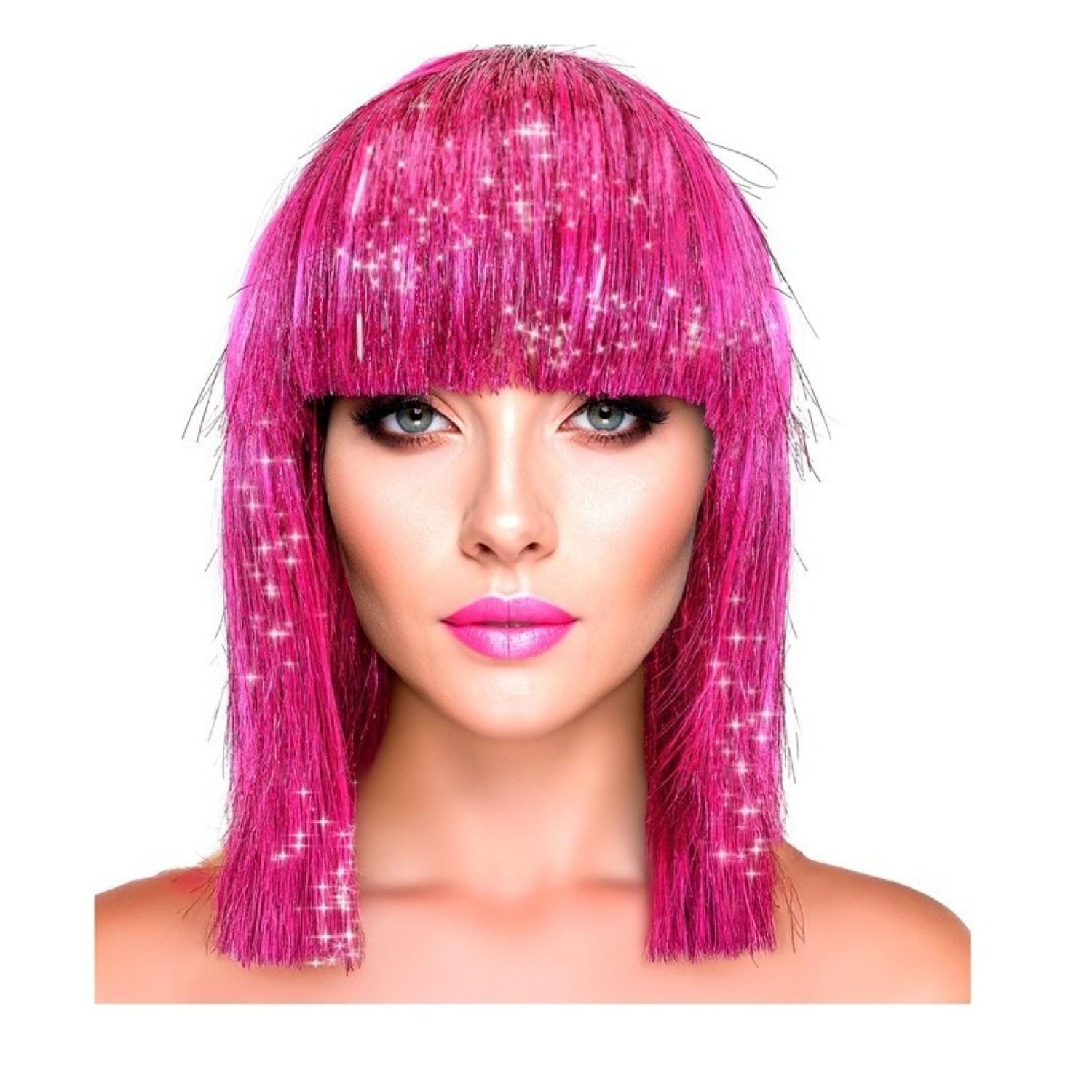 Kostüm-Perücke Damen Perücke Glitzy Bob, Pink