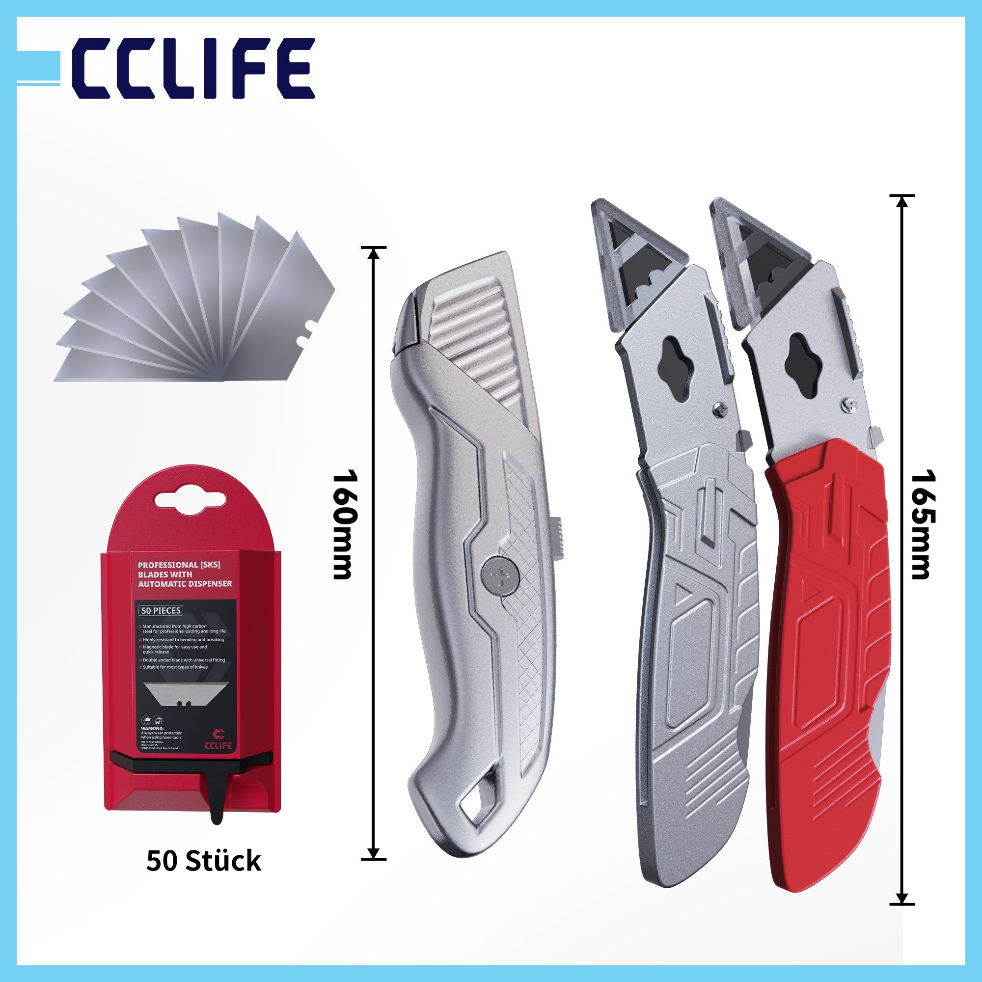 CCLIFE Cuttermesser CCLIFE Profi Teppichmesser Set 3-teilig fuer DIY und Werkstatt, (4-tlg)