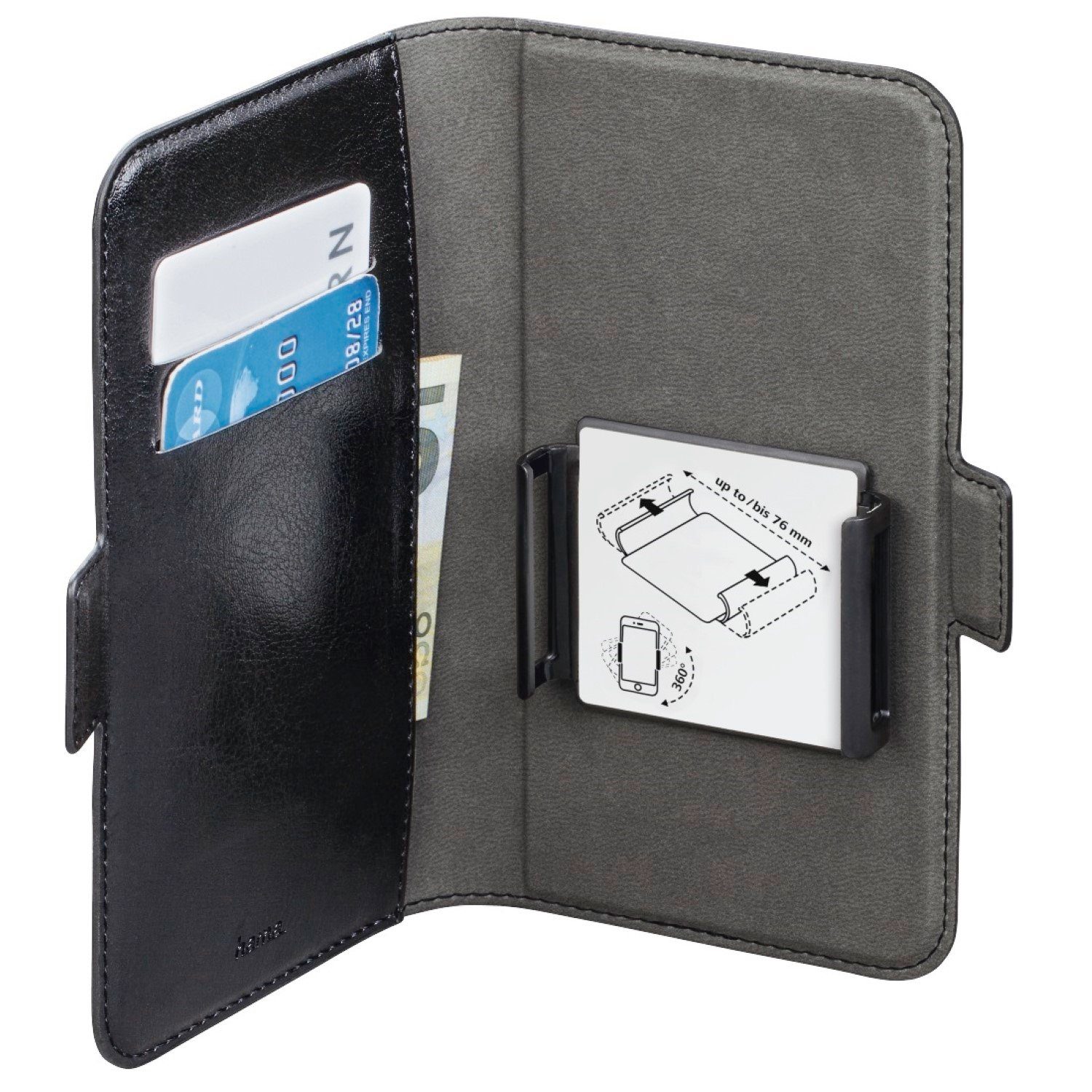 Hama Handyhülle Universal Booklet 4" bis 5,4" Klapp-Tasche Black, Schutz-Hülle Case Bag Book-Cover Etui Kartenfach Magnet-Verschluss – Bild 4 von 5