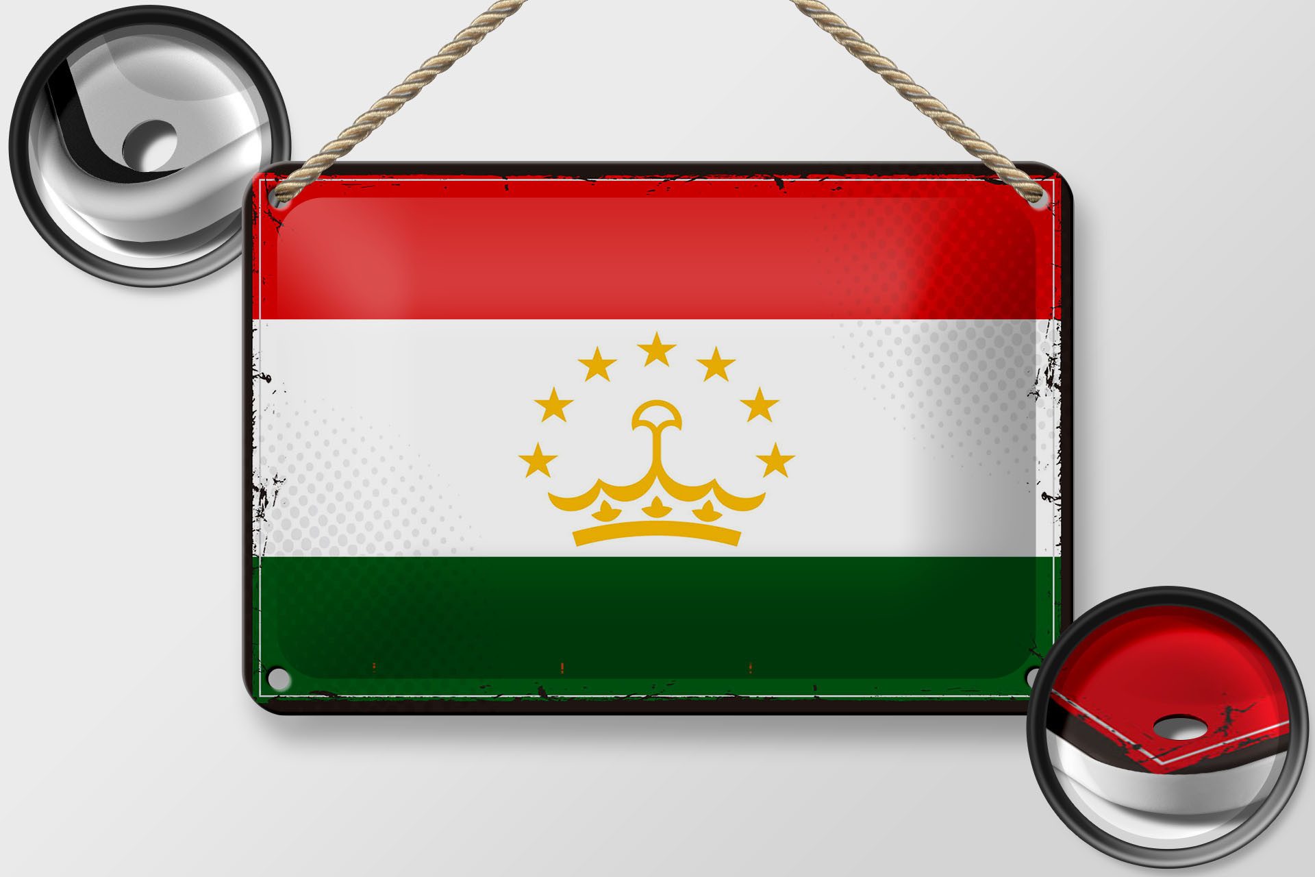 Femer GmbH Metallschild Flagge Tadschikistan 18x12cm Retro Tajikistan, (1 St), gewölbte Oberfläche, abgerundete Ecken, umgeschlagene Kanten