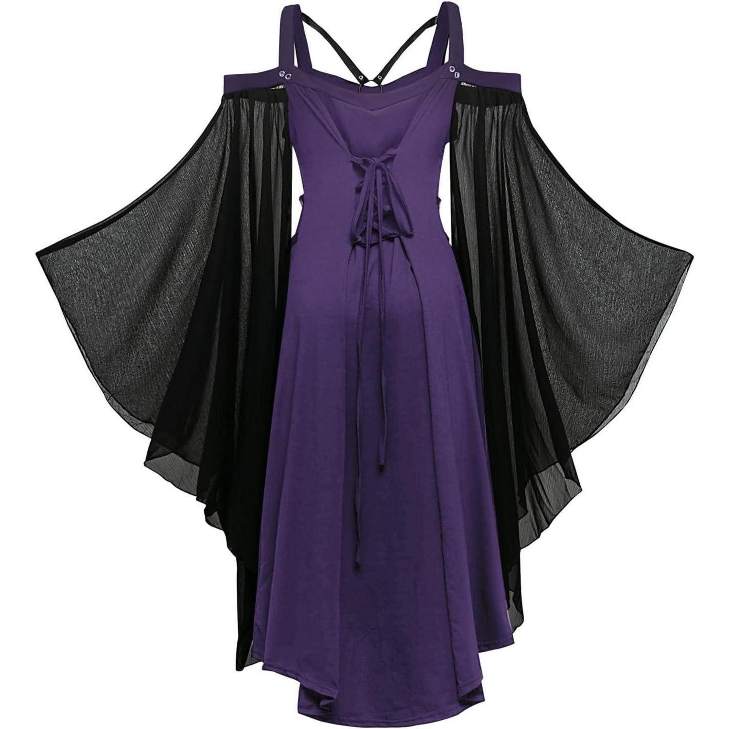 LuxusKollektion Hexen-Kostüm Kleid Gothic Mittelalterlich Schwarz Trompetenärmel Taille L Lila