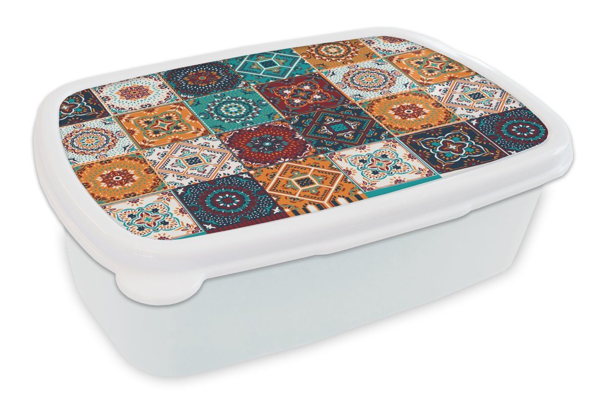 MuchoWow Lunchbox Retro - Blatt - Design - Orange - Braun, Kunststoff, (2-tlg), Brotbox für Kinder und Erwachsene, Brotdose, für Jungs und Mädchen weiß