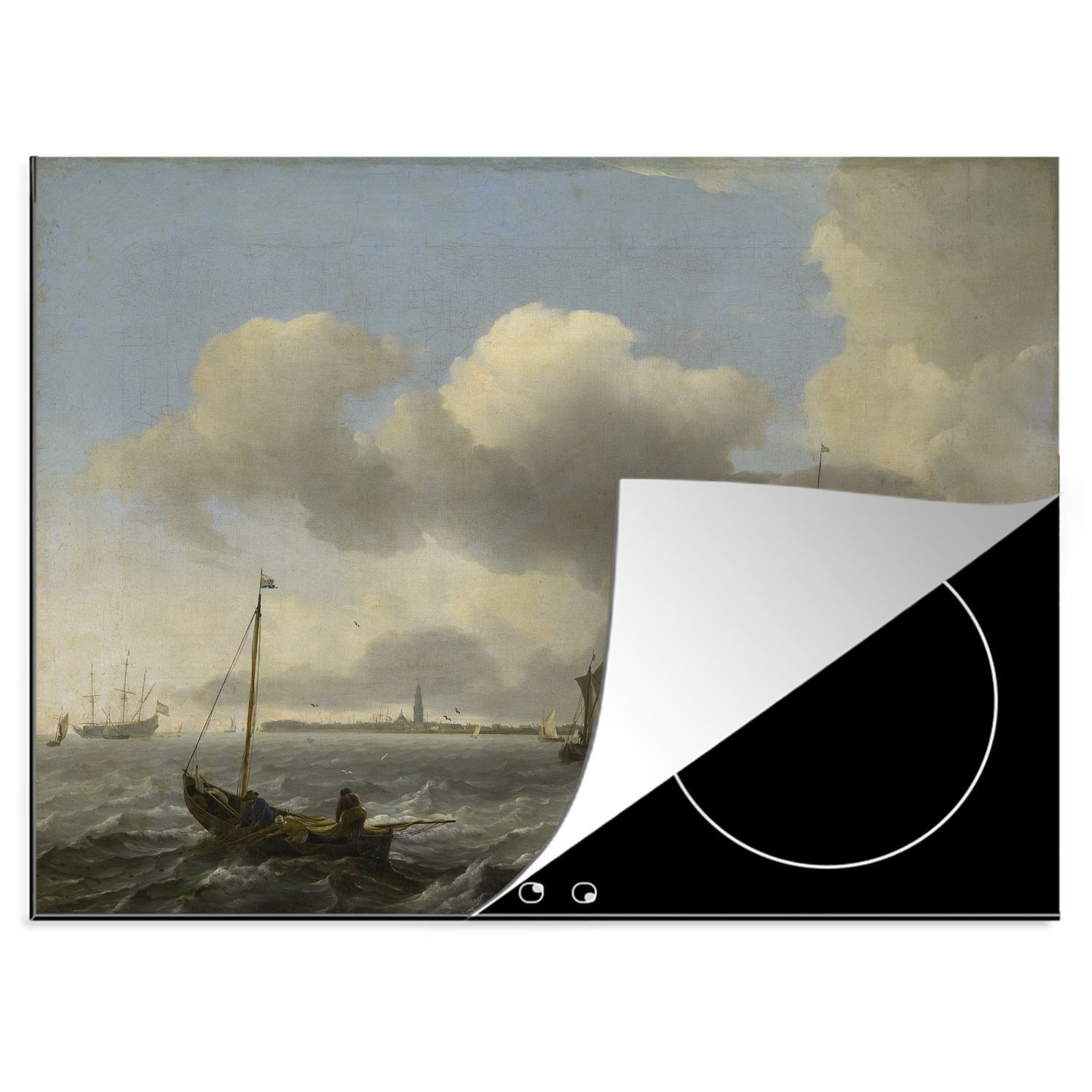 MuchoWow Herdblende-/Abdeckplatte Schiffe in einer Brise vor Enkhuizen an der Zuider Zee - Gemälde von, Vinyl, (1 tlg), 70x52 cm, Mobile Arbeitsfläche nutzbar, Ceranfeldabdeckung