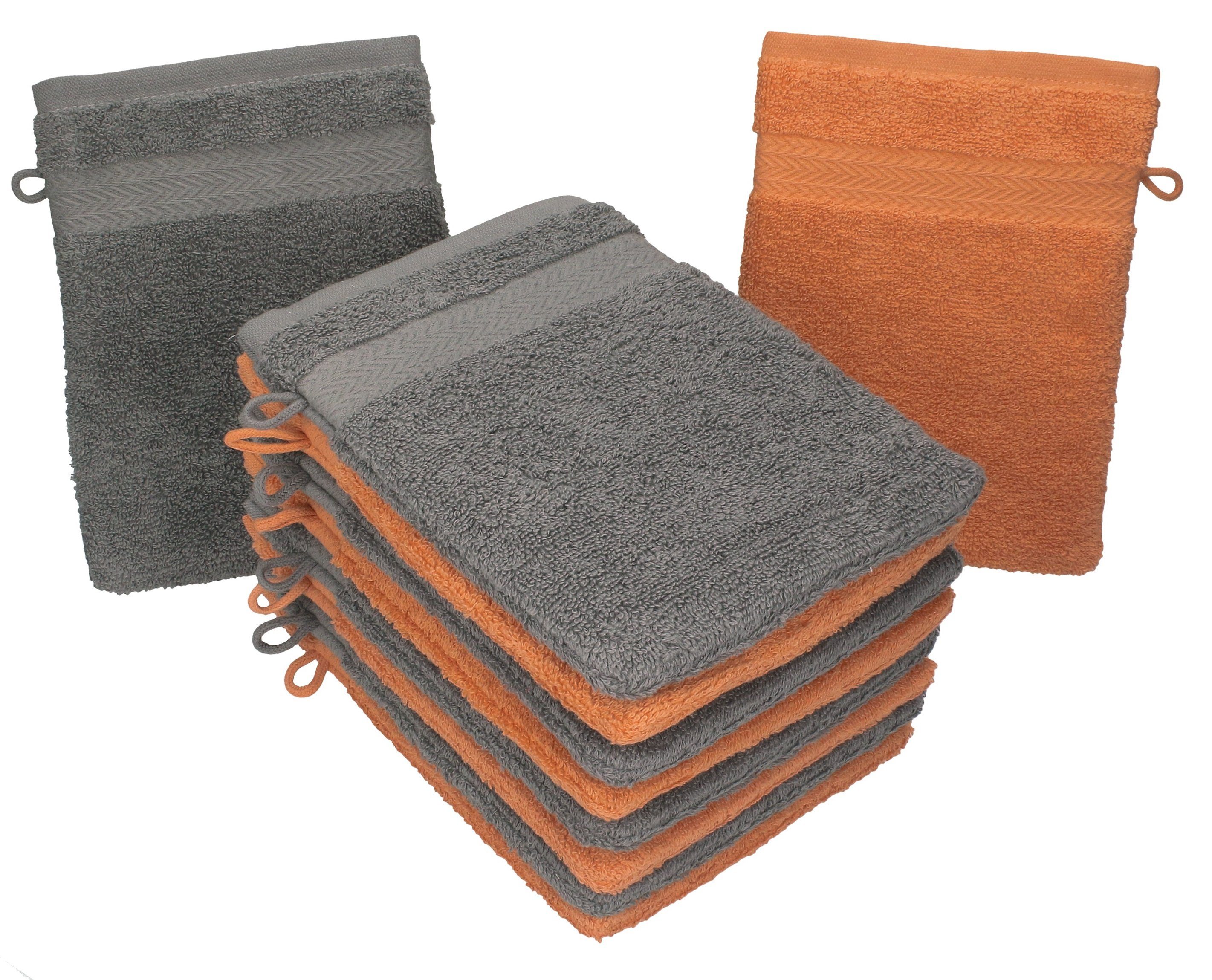 Betz Waschhandschuh 10 Stück Waschhandschuhe Premium 100% Baumwolle Waschlappen Set 16x21 cm Farbe orange und anthrazit