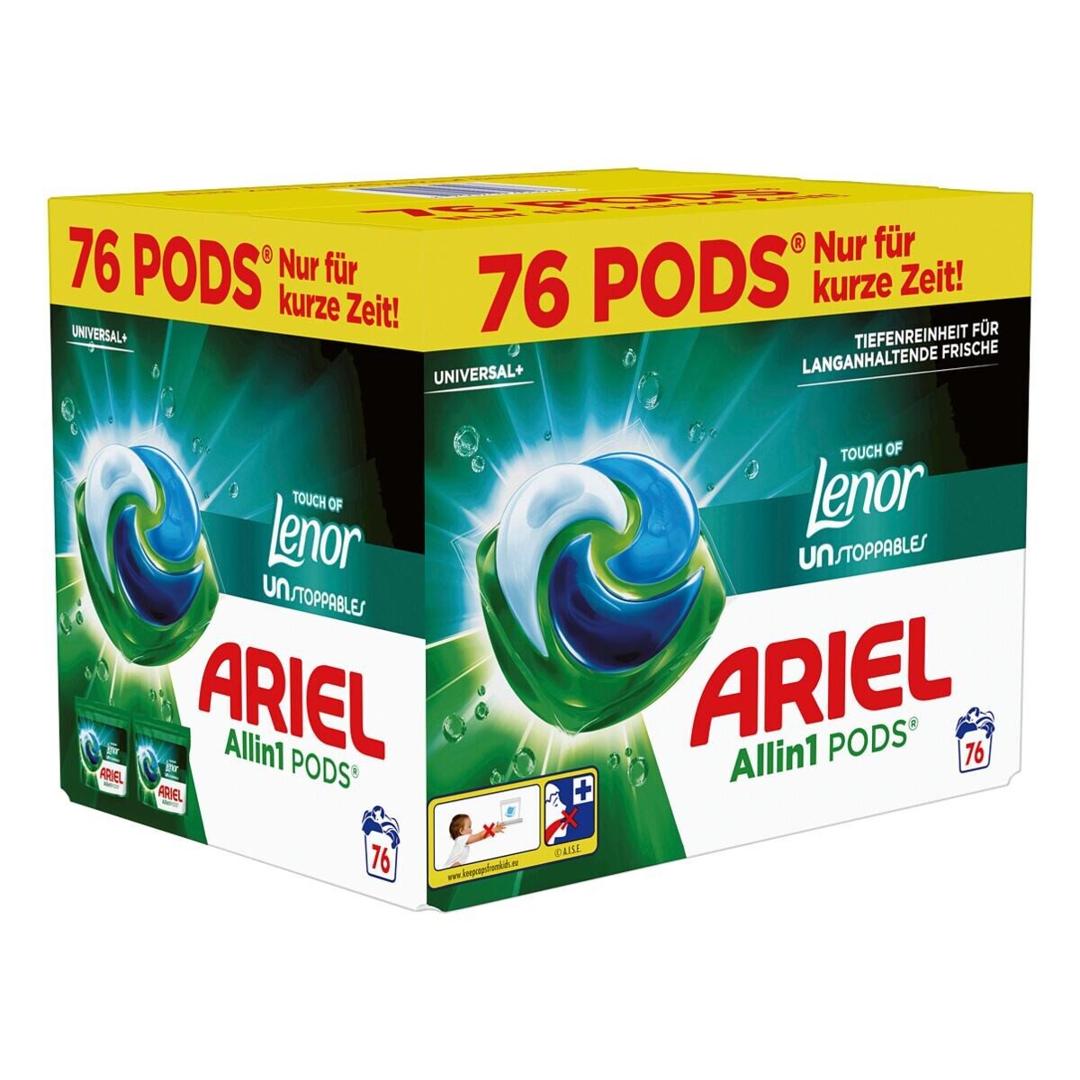 ARIEL All-in-1 Universal+ Touch of Lenor Unstoppables Vollwaschmittel (76 WL, 2x 38 Pods)