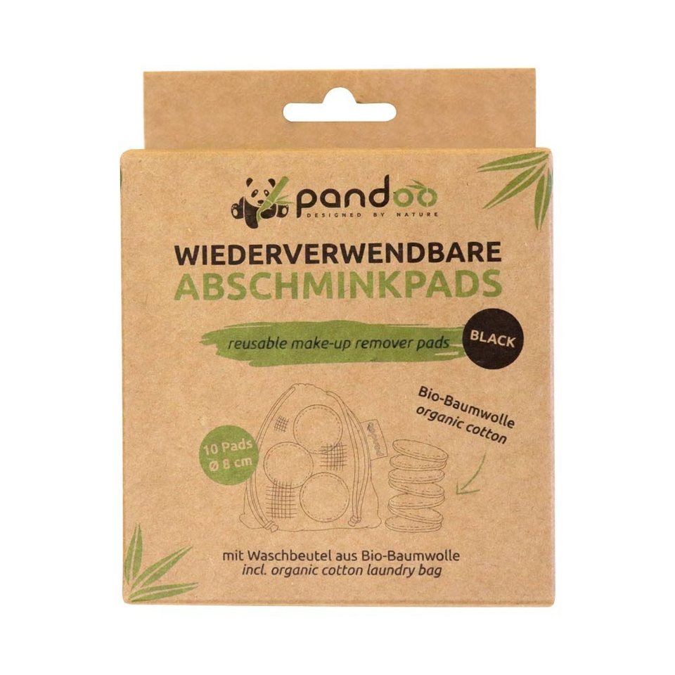 pandoo Abschminkschwamm 10 wiederverwendbare Abschminkpads, Schwarz, 100%  Bio-Baumwolle, 10