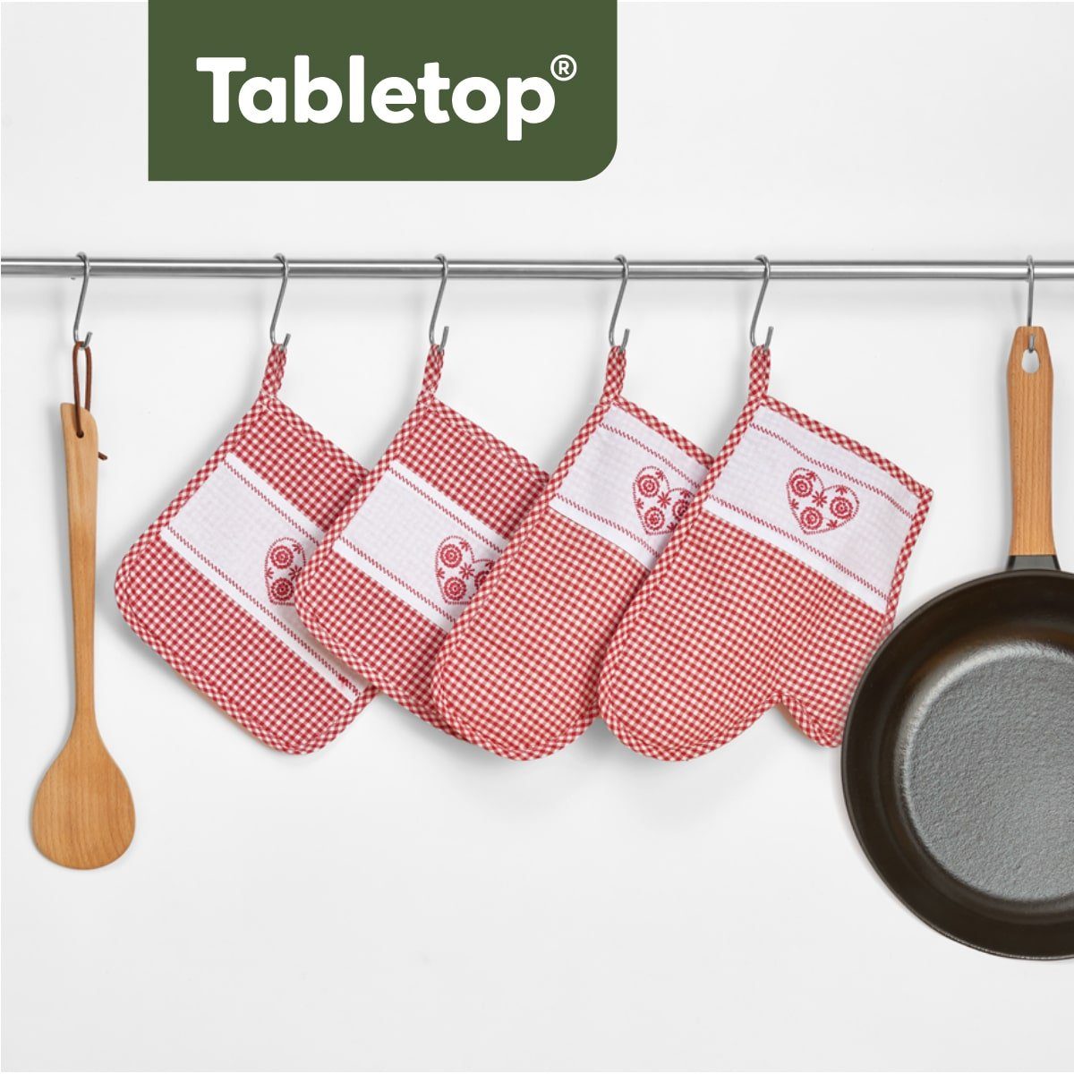 Tabletop Landhausstil, Topflappen Ofenhandschuh & Topflappen (2-tlg) rot Set