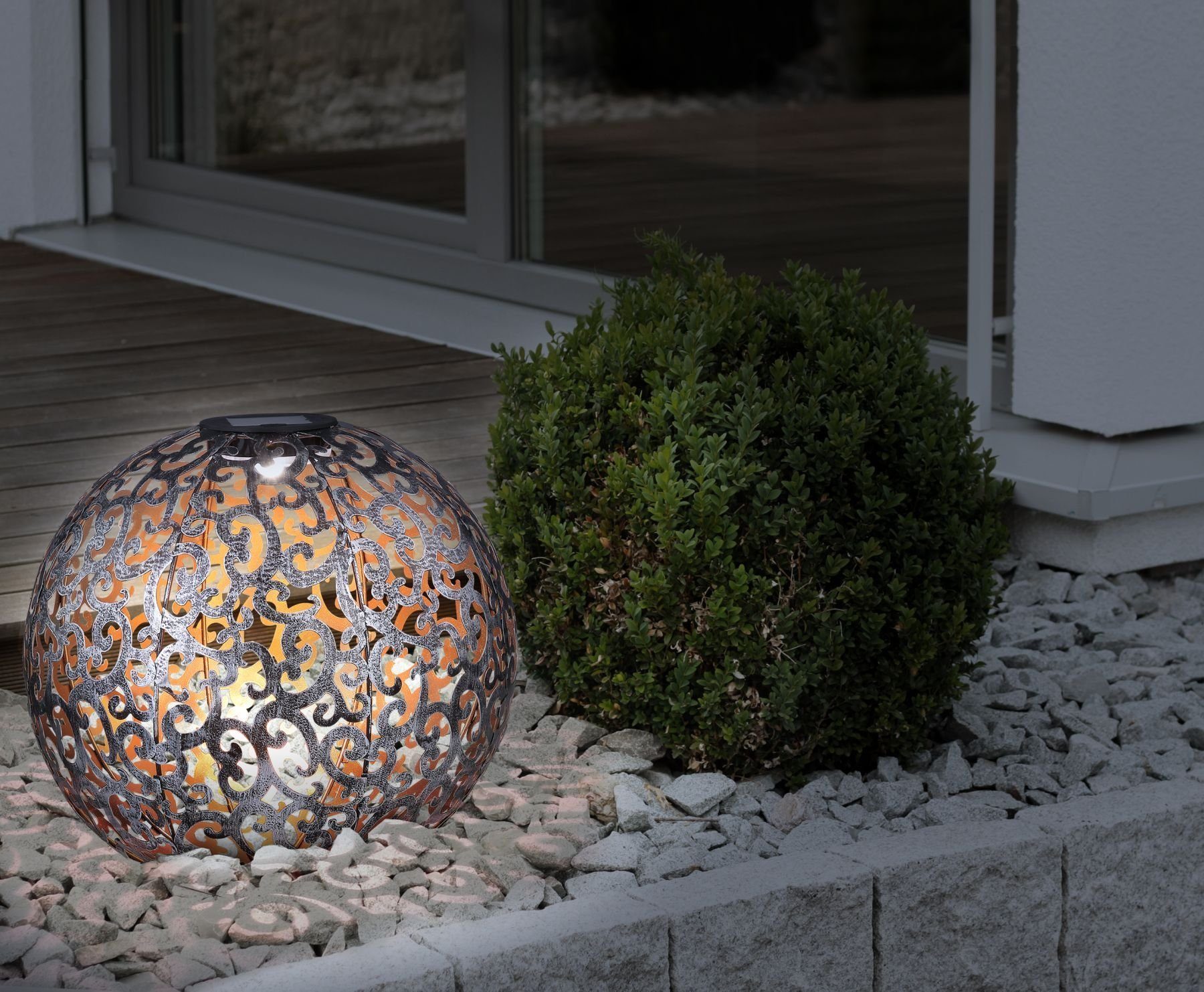 Kugel Set Außen LED bmf-versand Garten 2er Metall Solarleuchte Antik Solarlampe Solarleuchte