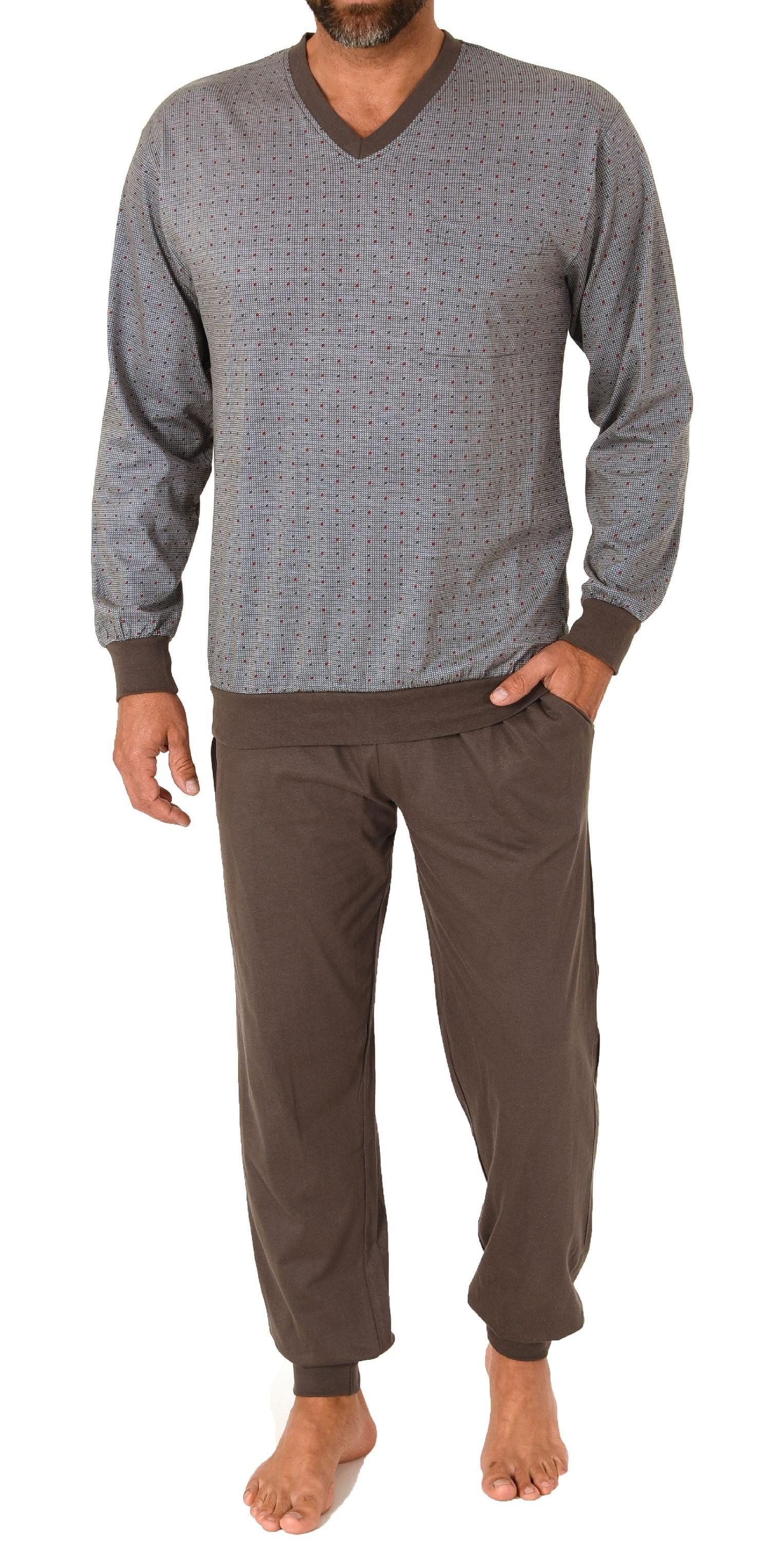 Pyjama Herren langarm Schlafanzug mit Bündchen Pyjama in einer edlen Optik