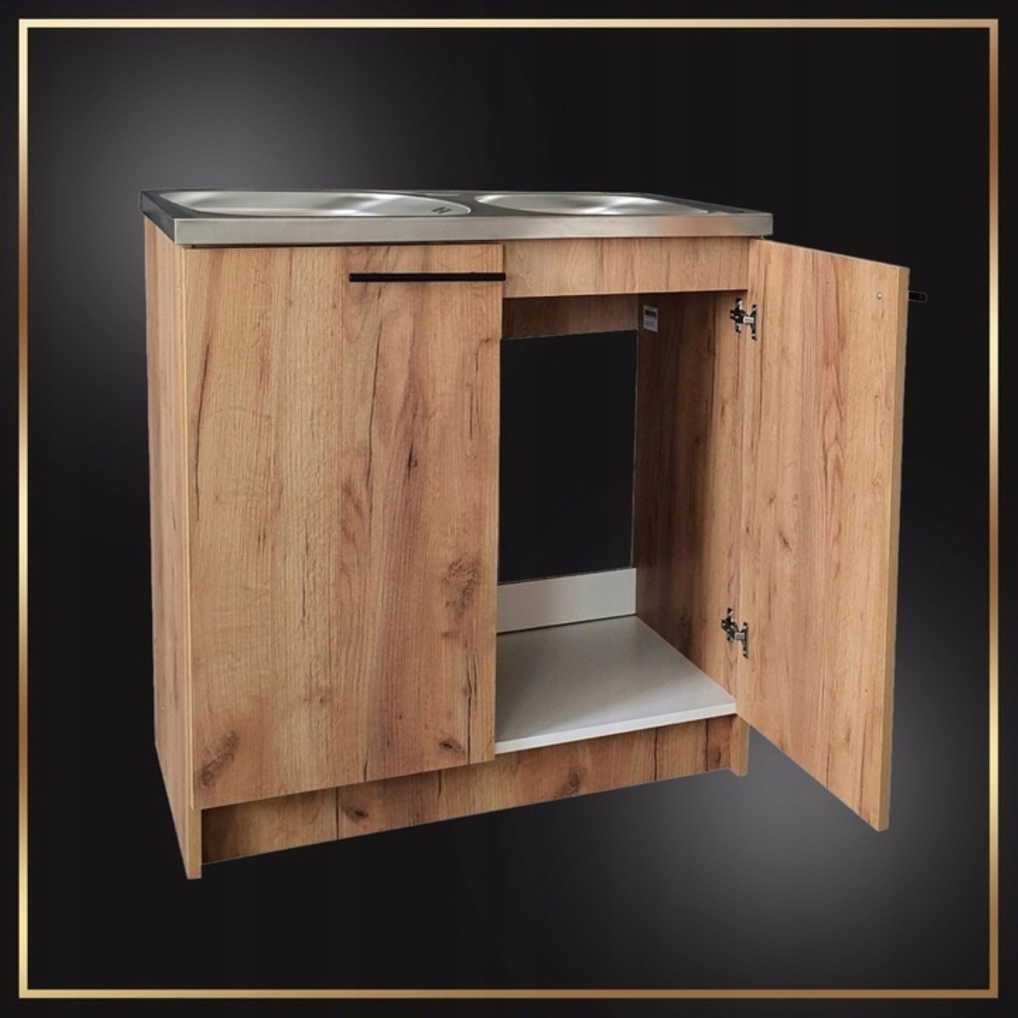 STAMAR Spülenschrank Küchenschrank 80cm Eiche Gold Spüle 2 Becken Armatur H günstig online kaufen