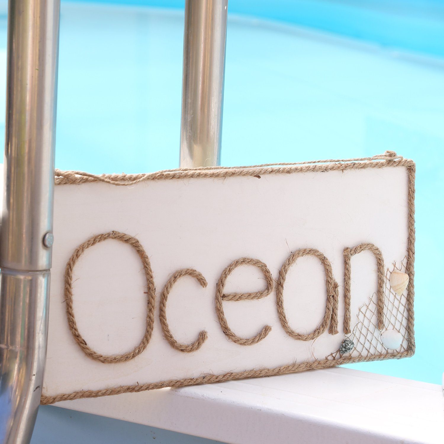 Dekoobjekt Wandschild OCEAN Schriftzug Juteseil Seilhalterung Maritim Wanddeko
