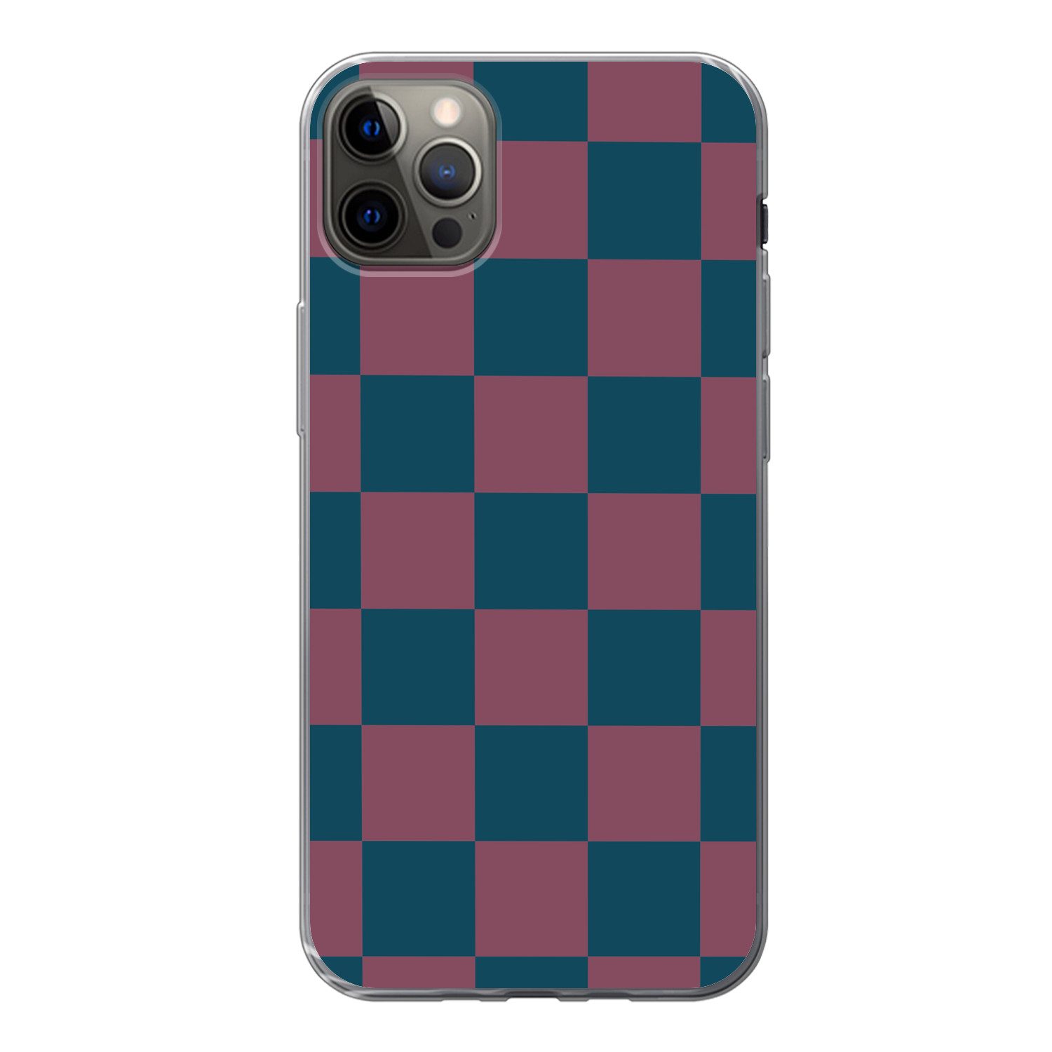 MuchoWow Handyhülle für Apple iPhone 13 Pro Max Schachbrett Druck - Blau - Rot - Würfel, Smartphone-Bumper, Print, Handy Schutzhülle Dünn