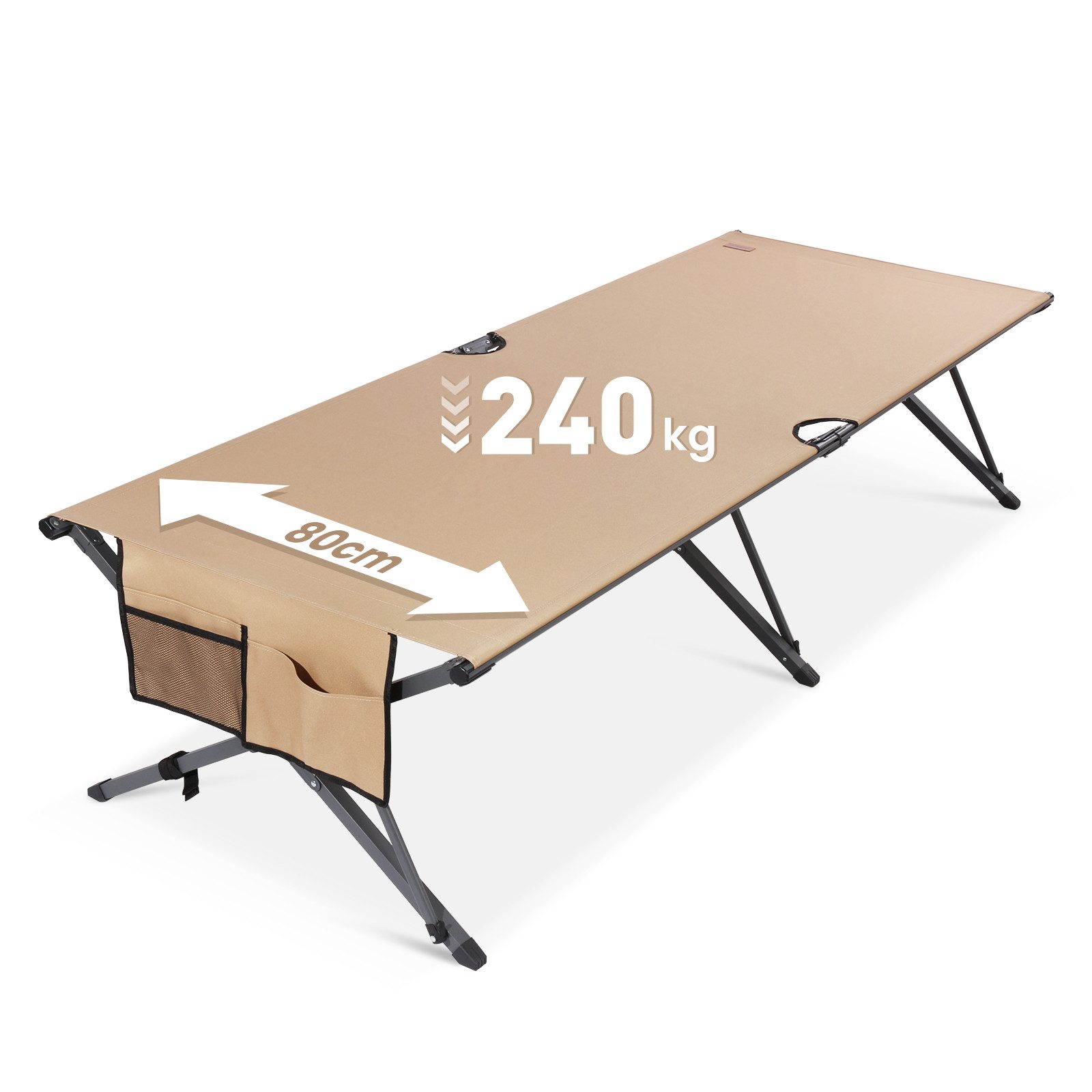 HOMECALL Klappbett Feldbett Camping klappbar 210×80 cm bis 240 kg (Campingbett extra breit mit 600D Oxford-Gewebe, verstärkte X-Beine, faltbares Klappbett mit Seitentasche) 600D Oxford-Gewebe, : Strapazierfähig & atmungsaktiv