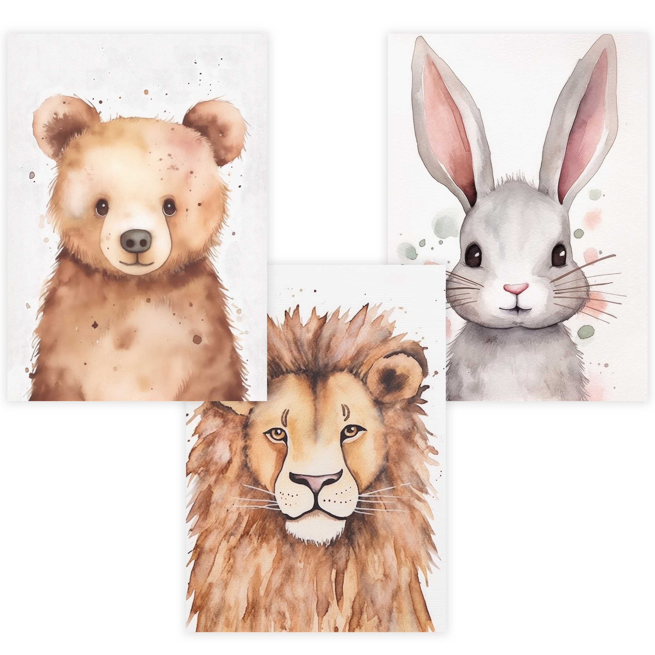 Poster Kinderzimmer Poster 3er Set Premium P791 / Tierportraits