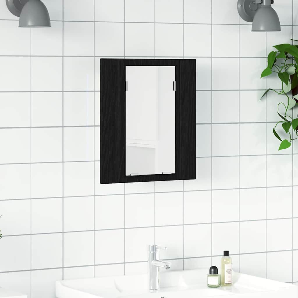 Badezimmerspiegelschrank LED-Spiegelschrank 40x12x45 cm in Schwarzer Eiche mit Massivholz