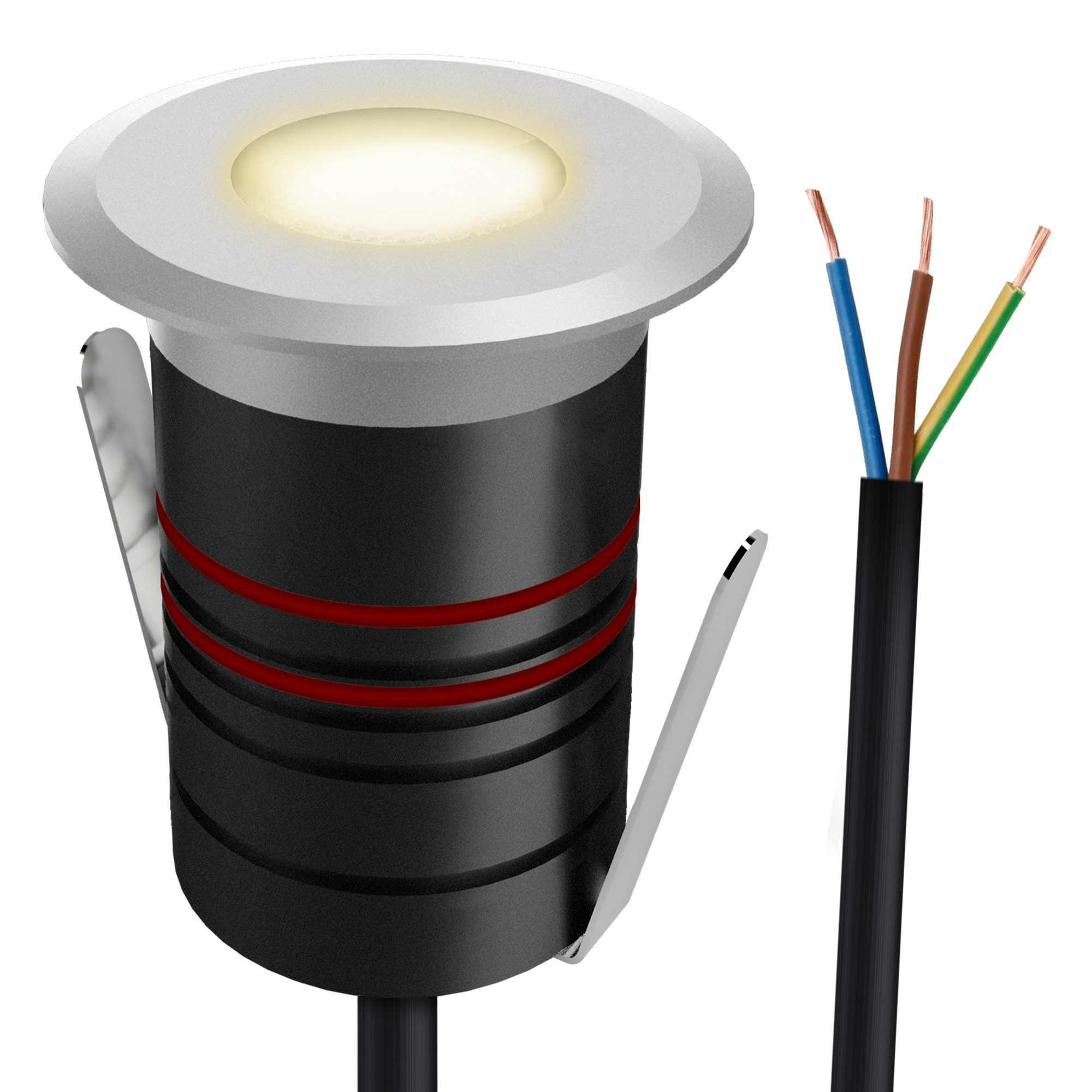 SSC-LUXon LED Gartenstrahler JAVO Mini LED Bodenspot Außen IP67 silber 230V warmweiß, Warmweiß