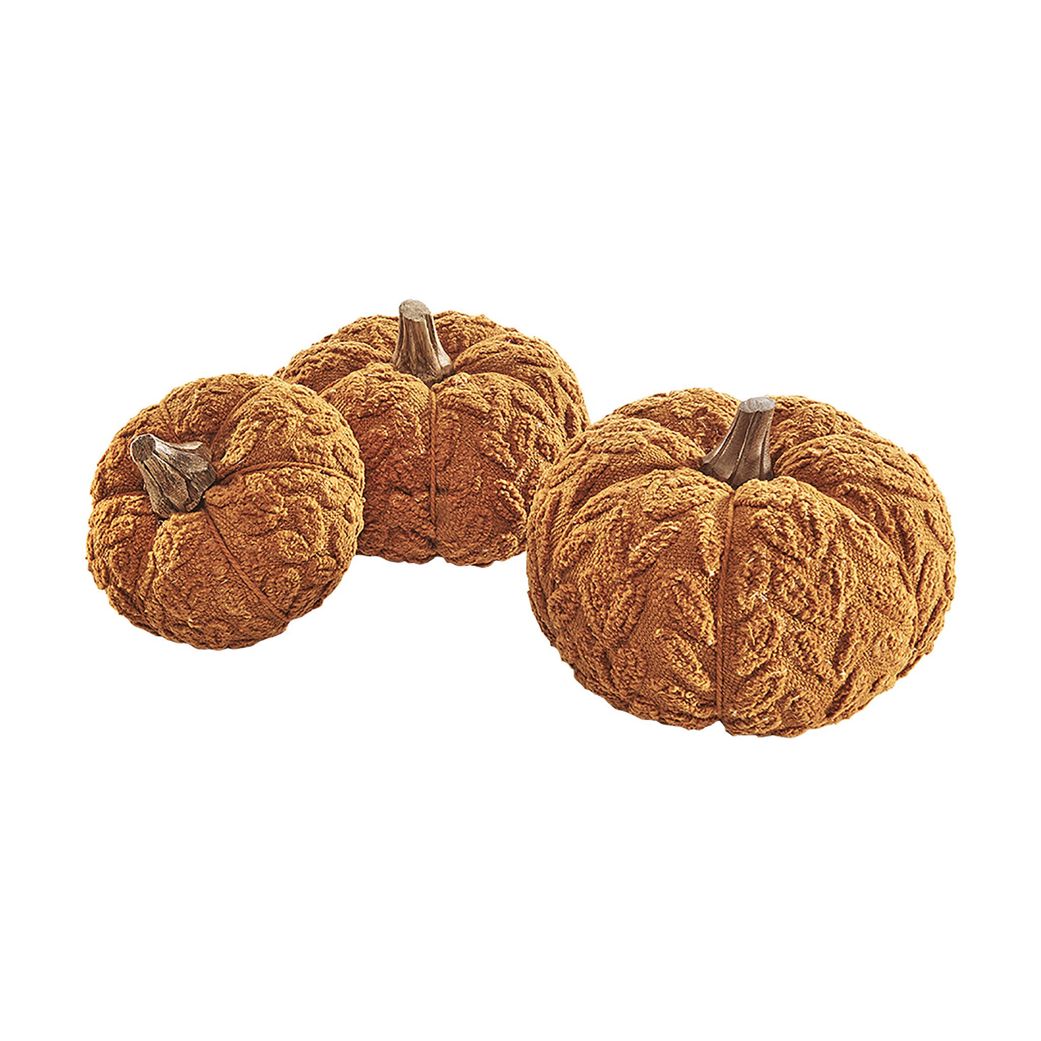 Kobolo Dekoobjekt Kürbis Herbstdeko aus Textil Set - 3 Größen orange Herbst Аксессуары для дома (3er Set, 3 St., verschiedene Größen), 1x 11x9 cm