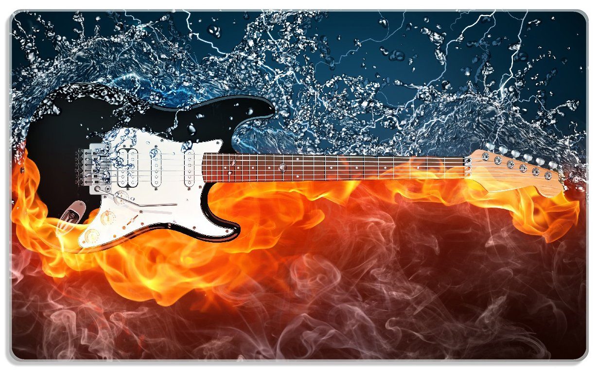Feuer-Wasser-Gitarre, Frühstücksbrett Gummifüße Wallario rutschfester 14x23cm 1-St), (inkl. 4mm, ESG-Sicherheitsglas,