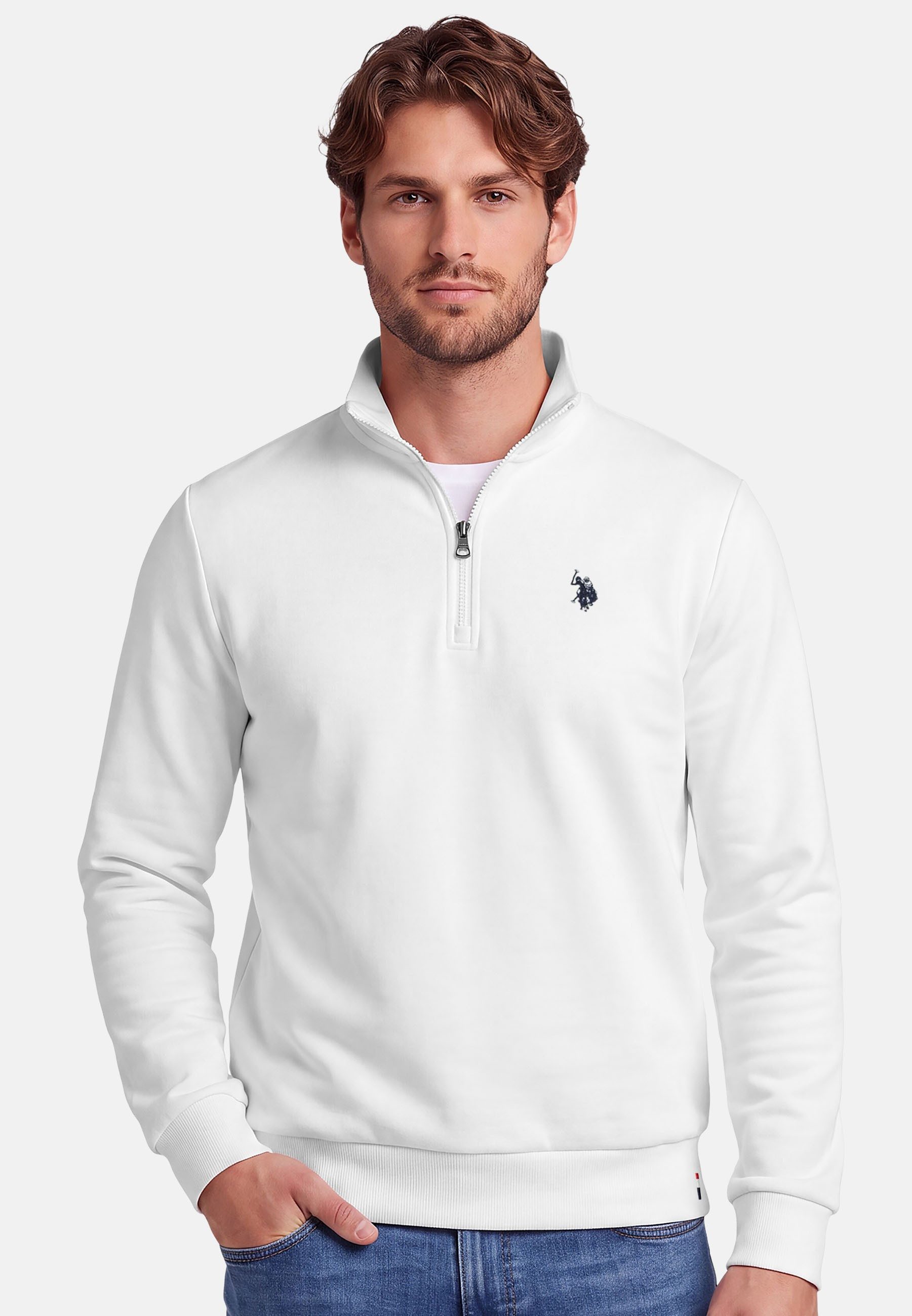 U.S. Polo Assn. Stehkragenpullover USNiico – Herren Half-Zip Pullover mit Logo-Stickerei Weiche Baumwollmischung, sportlich-elegantes Design und hoher Komfort