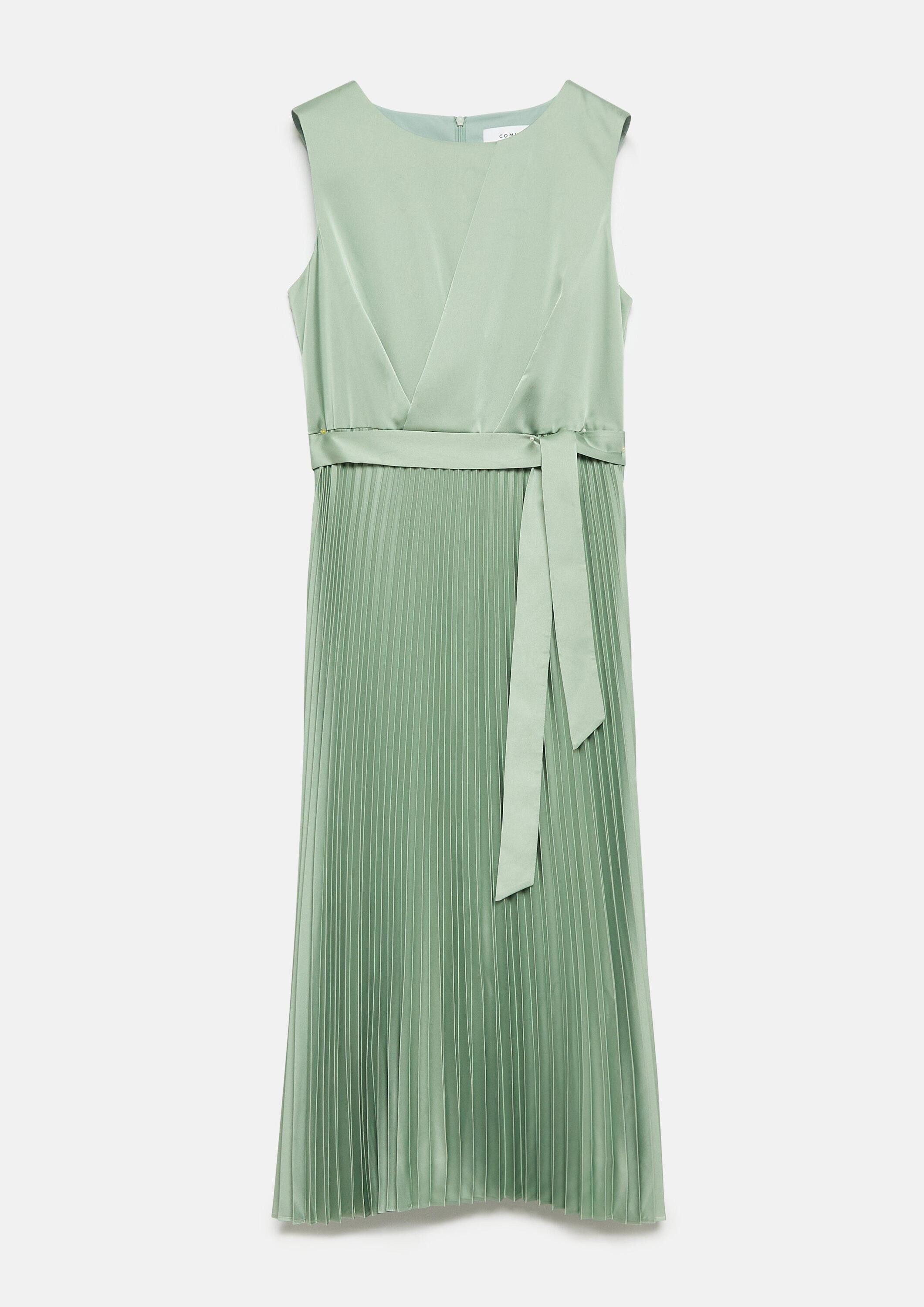 comma Midikleid Kleid Satinkleid mit Plissée-Rock