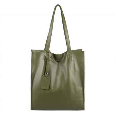 ITALYSHOP24 Schultertasche Made in Italy Damen Leder Shopper Schultertasche, italienisches XL Handtaschen-Set aus 2 Taschen