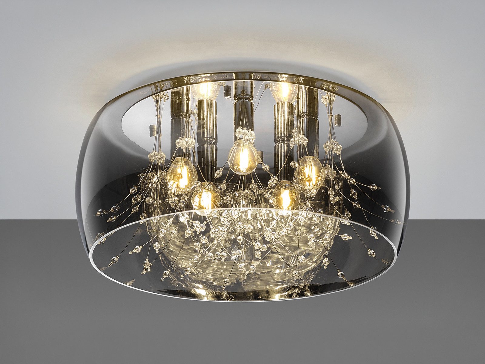 TRIO Leuchten LED Deckenleuchte, Dimmfunktion, LED wechselbar, Warmweiß, groß-e Lampenschirm Rauchglas Designer-lampen über-n Esstisch, Ø50cm