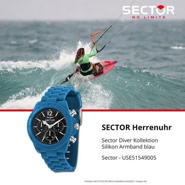 Sector Multifunktionsuhr Sector Herren Armbanduhr Multifunktion, (Multifunktionsuhr), Herren Armbanduhr rund, groß (ca. 44mm), Silikonarmband blau, Fashion