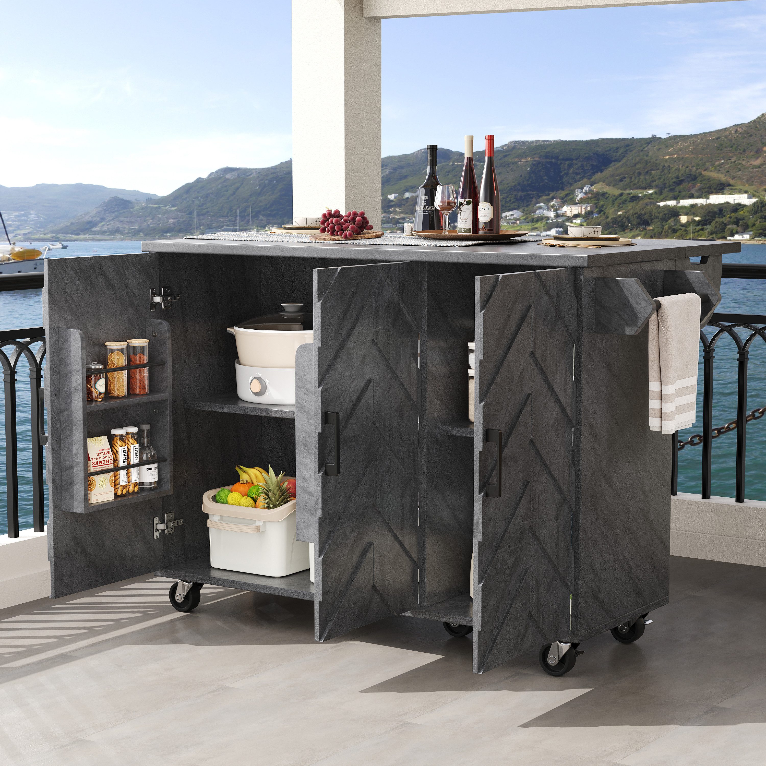 HAUSS SPOLE Wohnzimmer-Set mit Висувні ящики,Kücheninsel Кухніschrank mit verstellbaren Полиці, (Kücheninsel – Mobiler Кухніwagen in Grau, 1-St., Aufgeklappt:118x75x92cm Zusammengeklappt:118x45x92cm)