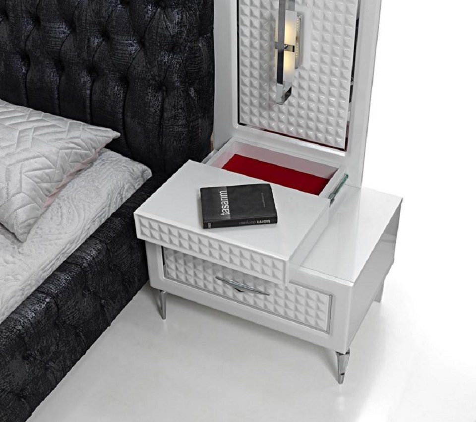 Nachttisch Design Bett Schlafzimmer weiß, Modern 2x (5-St) Schlafzimmer-Set 5 Luxus JVmoebel tlg.Set