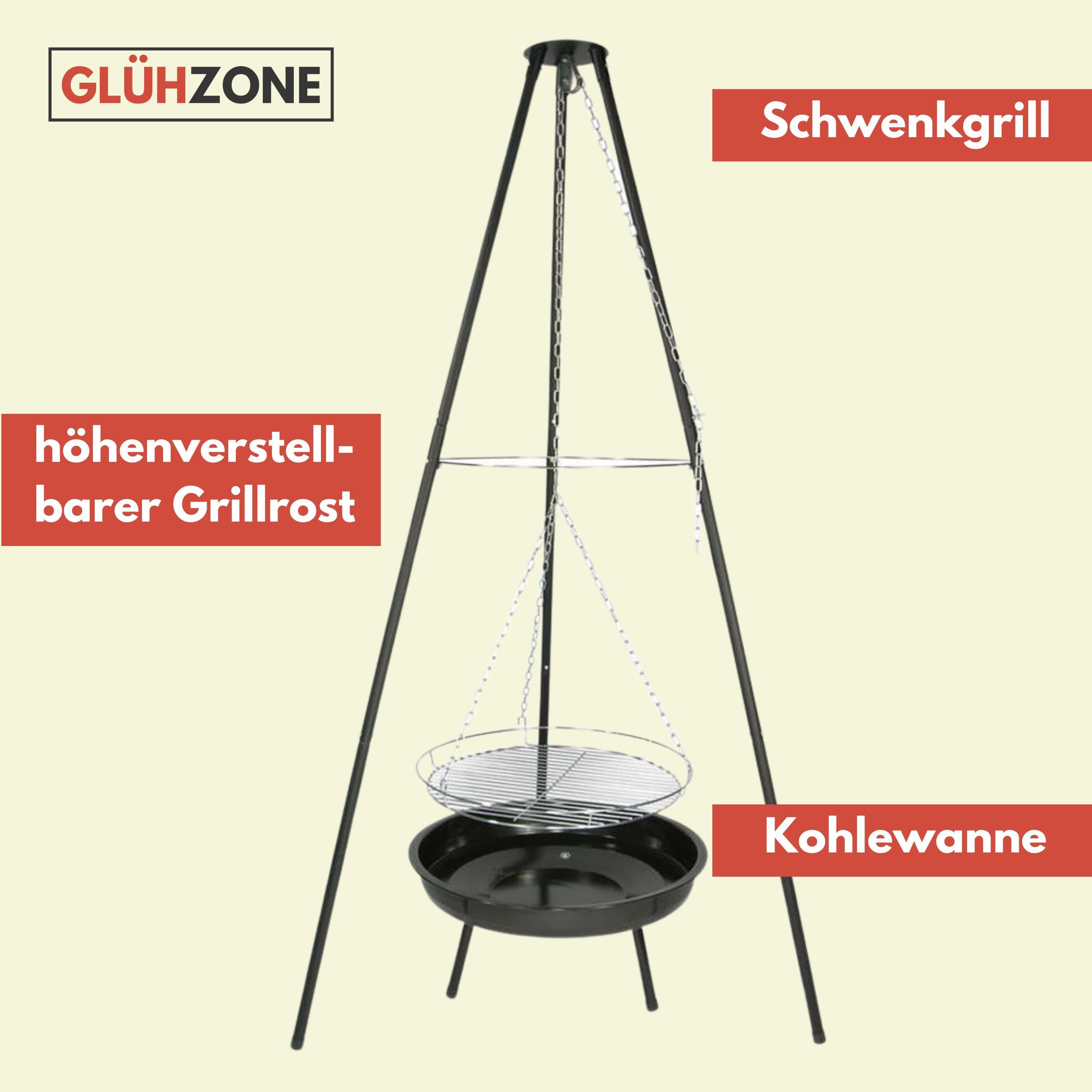 GLÜHZONE Holzkohlegrill HKG 200, Schwenkgrill, Holzkohlegrill mit Feuerschale