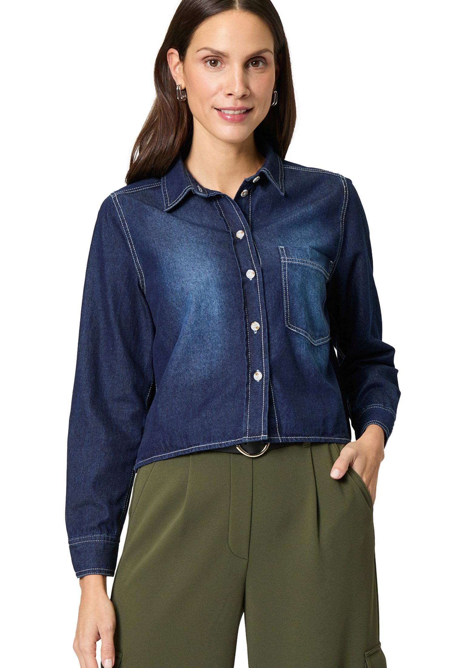 Jeansbluse zero Jeansbluse mit Knopfleiste