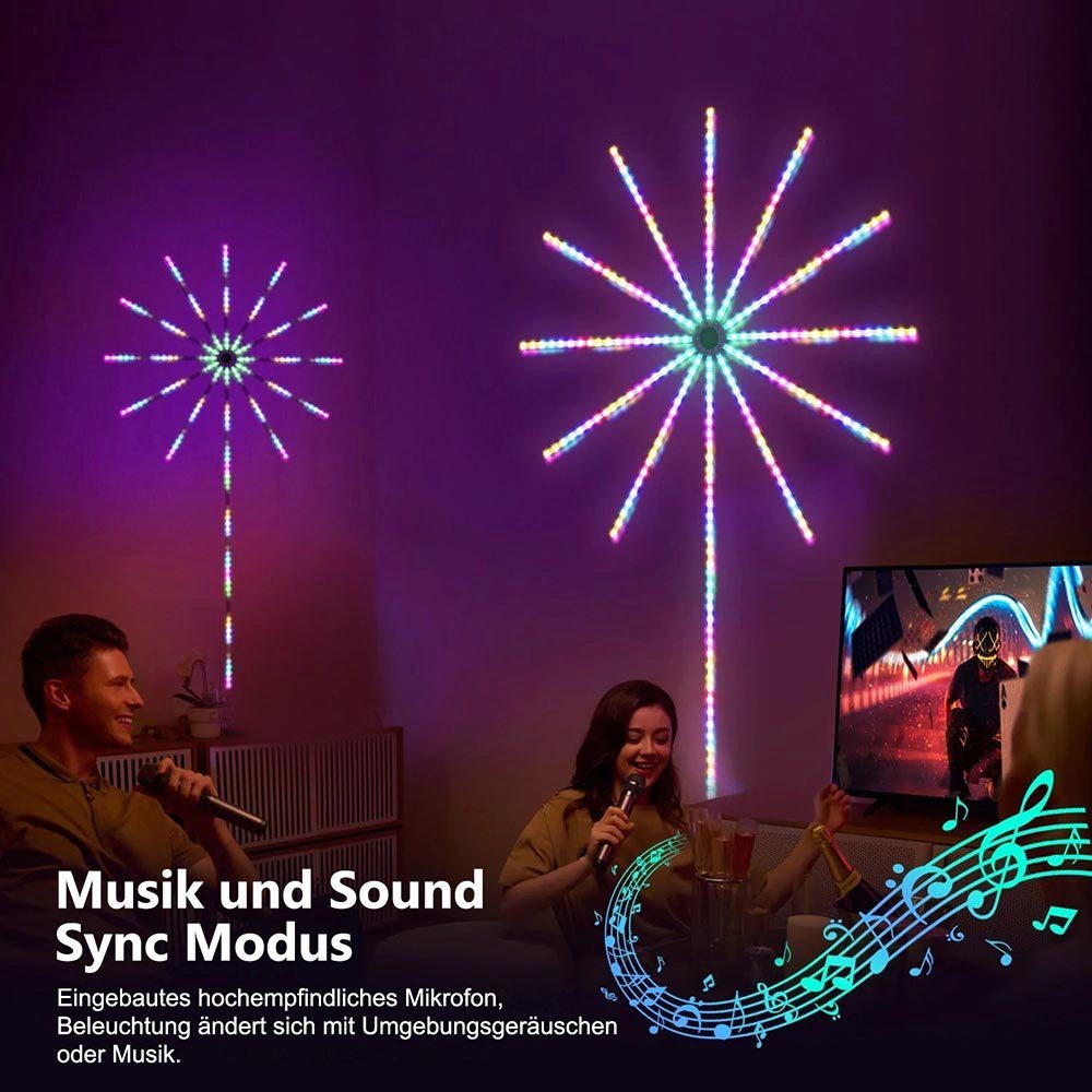Rosnek TV LED-Streifen Wand Feuerwerk, für Party USB-betrieben, Musik-Sound-Sync, Deko, APP/Fernbedienung Weihnachten Bluetooth, Farbwechsel,
