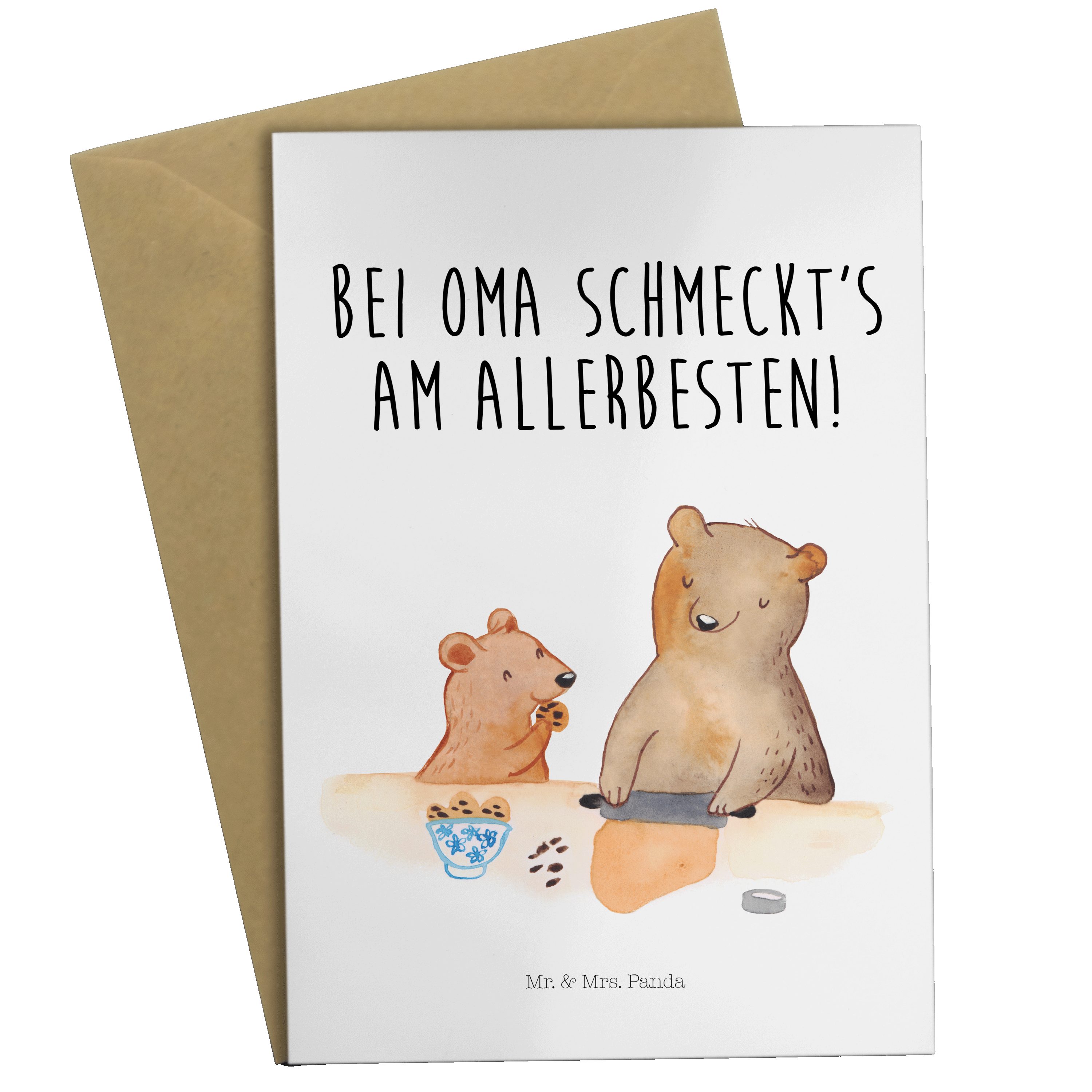& Bär Panda - Mrs. Schwester Oma Lieblingsoma, backen - Geschenk, Enkelkind, Mr. Grußkarte Weiß