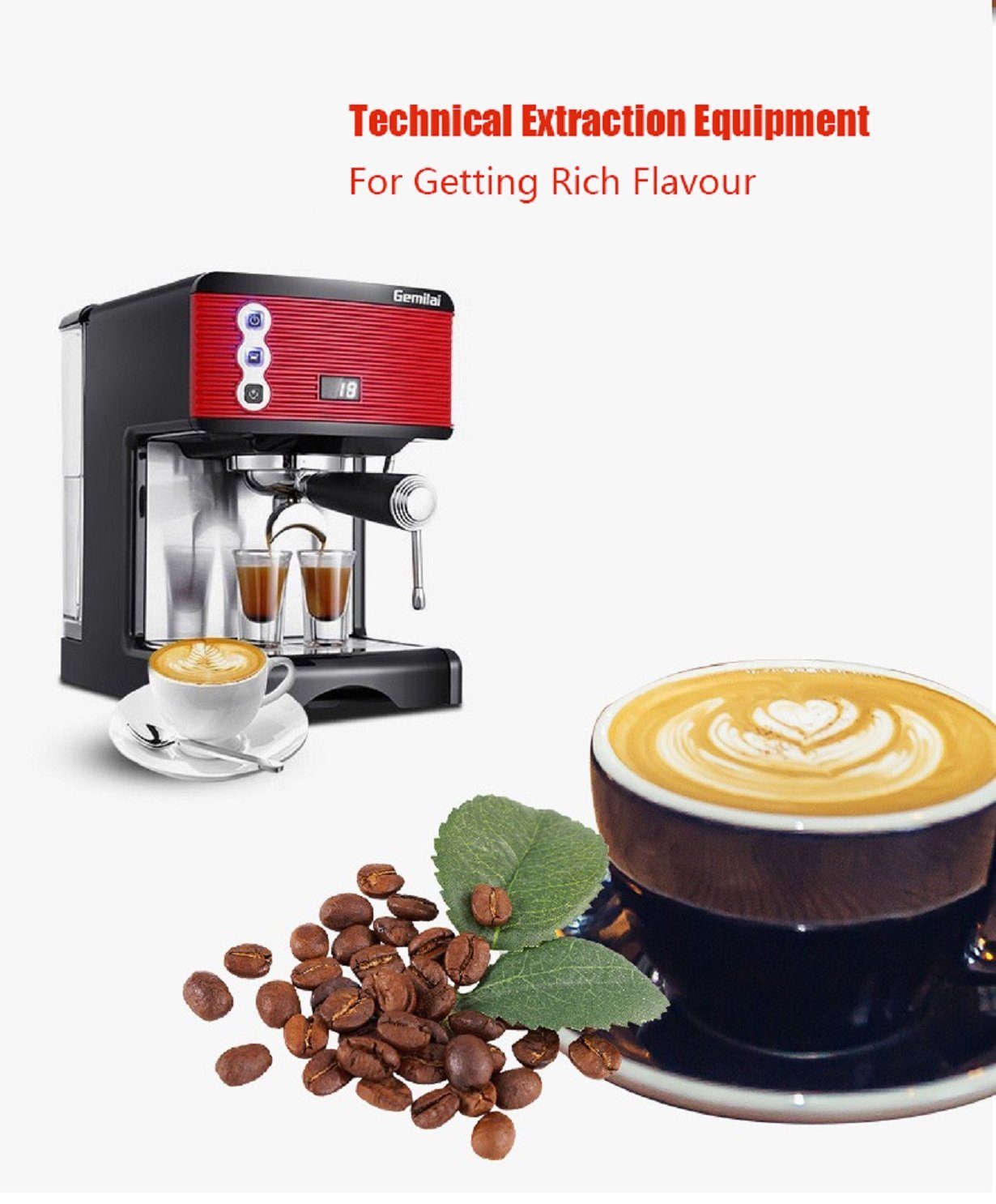 YOSHAN Espressomaschine Machine Semi Espresso 3601 Durchmesser 58mm GM, automatische Korbfilter