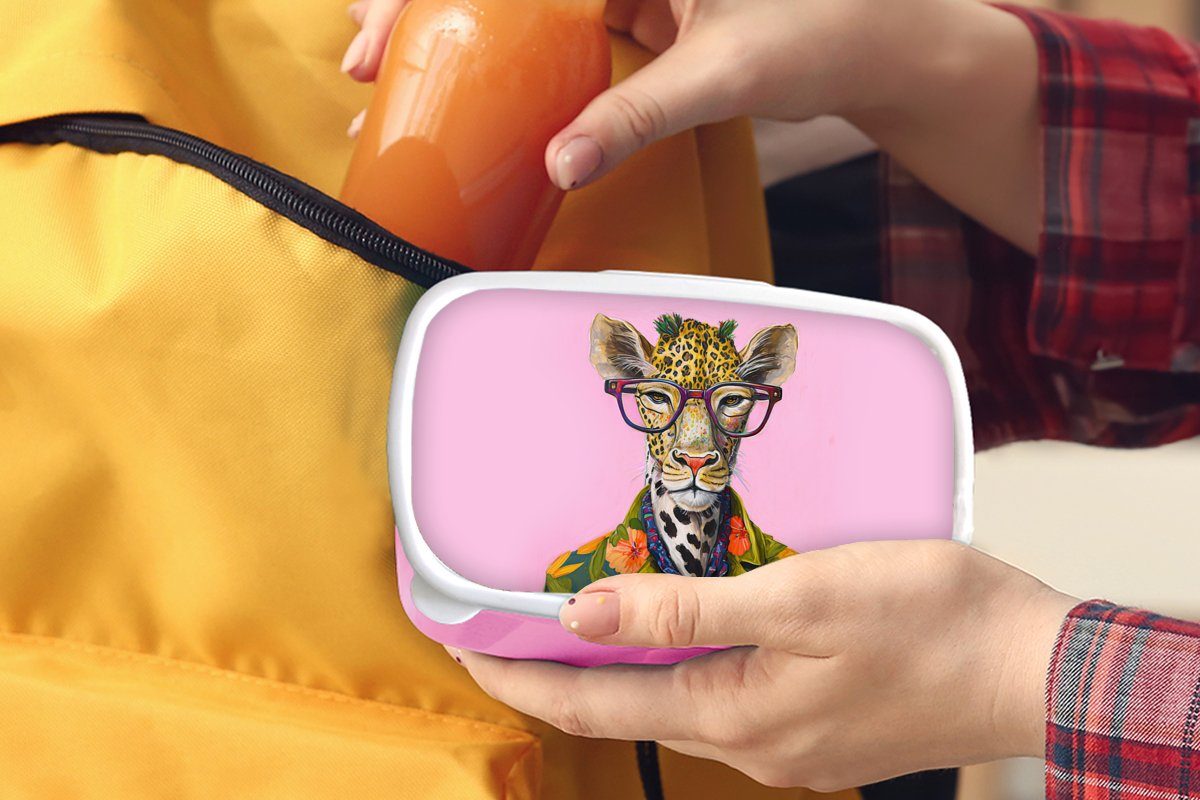 Kinder, Brotbox Kunststoff, Kunststoff rosa für Lunchbox Erwachsene, - Tiere Blumen, - Brotdose - Brille (2-tlg), MuchoWow Mädchen, Snackbox, Giraffe