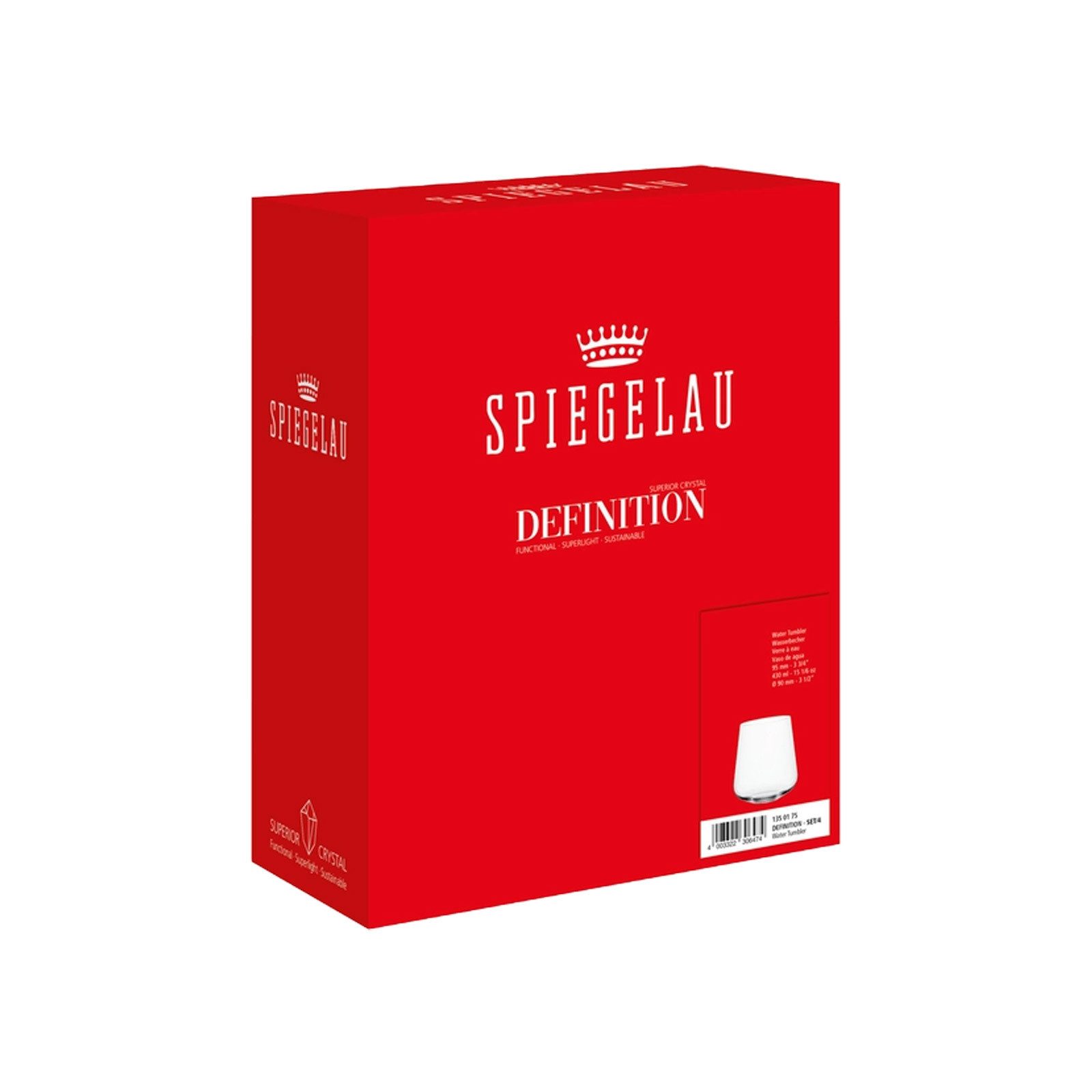 SPIEGELAU Glas Definition Wassergläser 425 ml 4er Set, 4-tlg., Glas