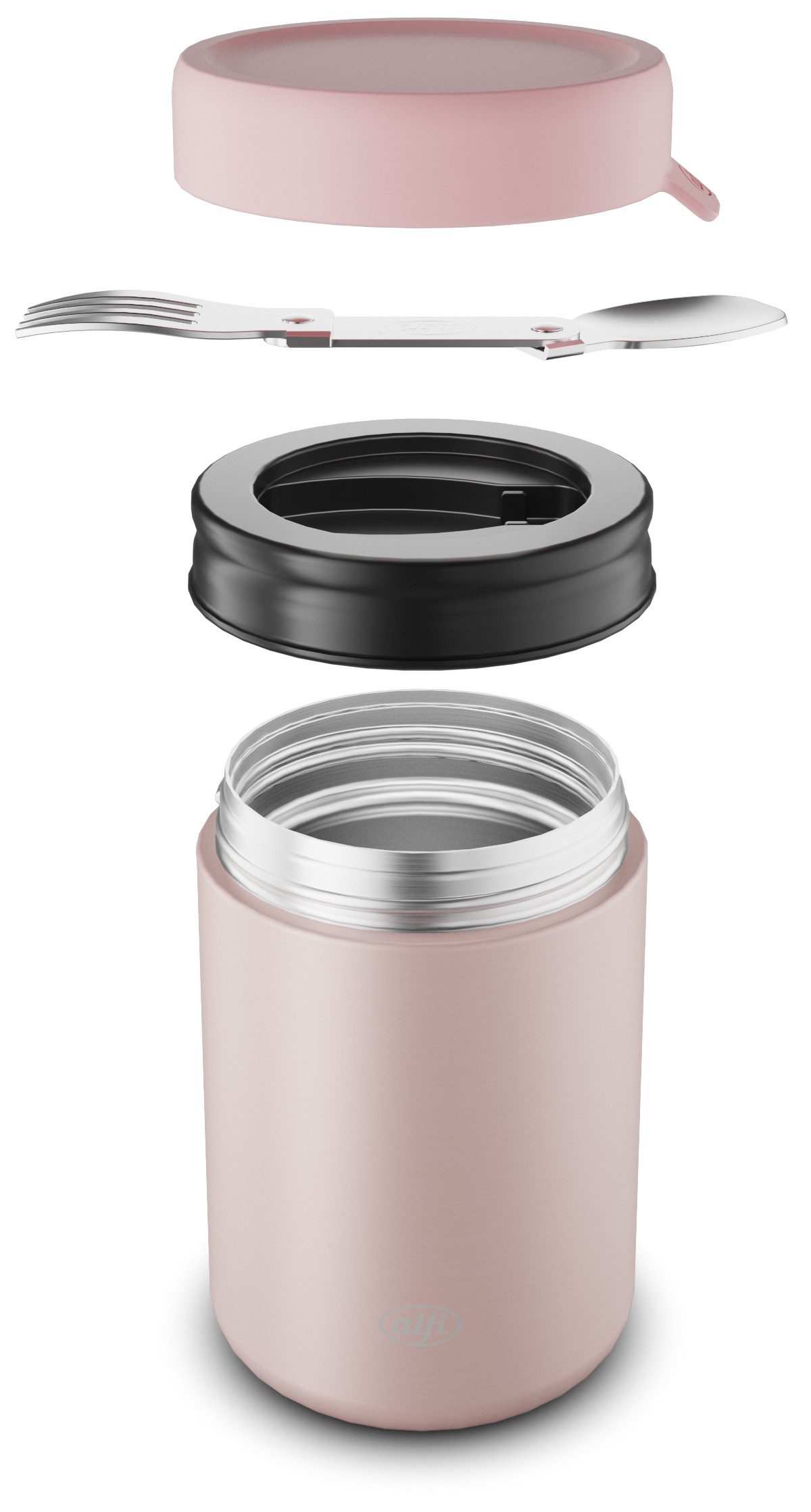 Alfi Thermobehälter ISO FOOD MUG, Thermobehälter für Essen, spülmaschinenfest, Edelstahl, Kunststoff, Silikon, (1-tlg), 0,35l, 5h heiß & 10h kalt, dicht & auslaufsicher, mit Göffel