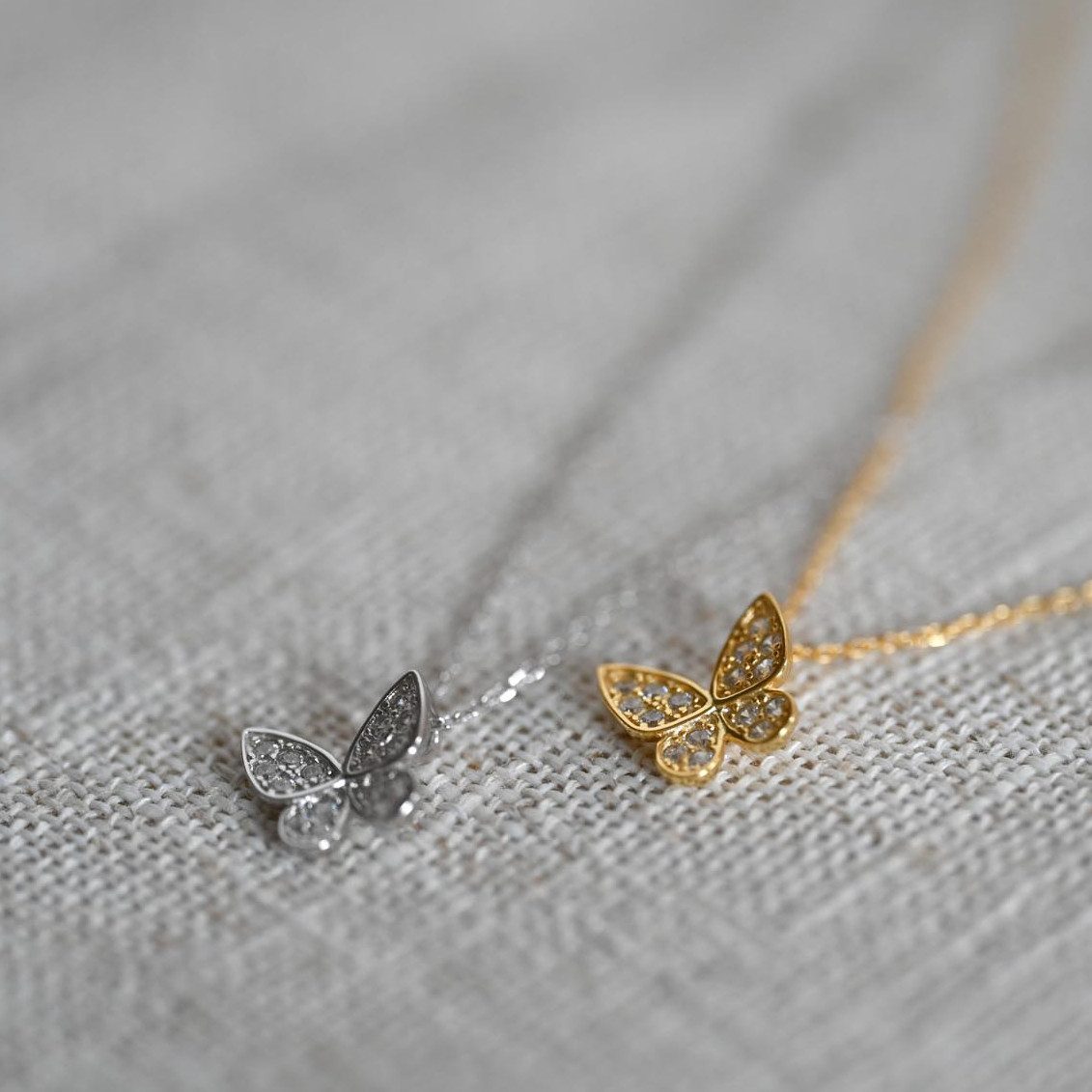 Runde Perlé Kette mit Anhänger zarte Kette mit Schmetterling Anhänger, 925e günstig online kaufen